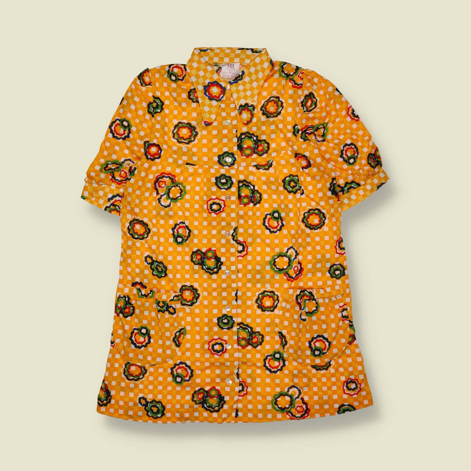 1970s | Blouse | Gingham Floral Print | Orange - 8