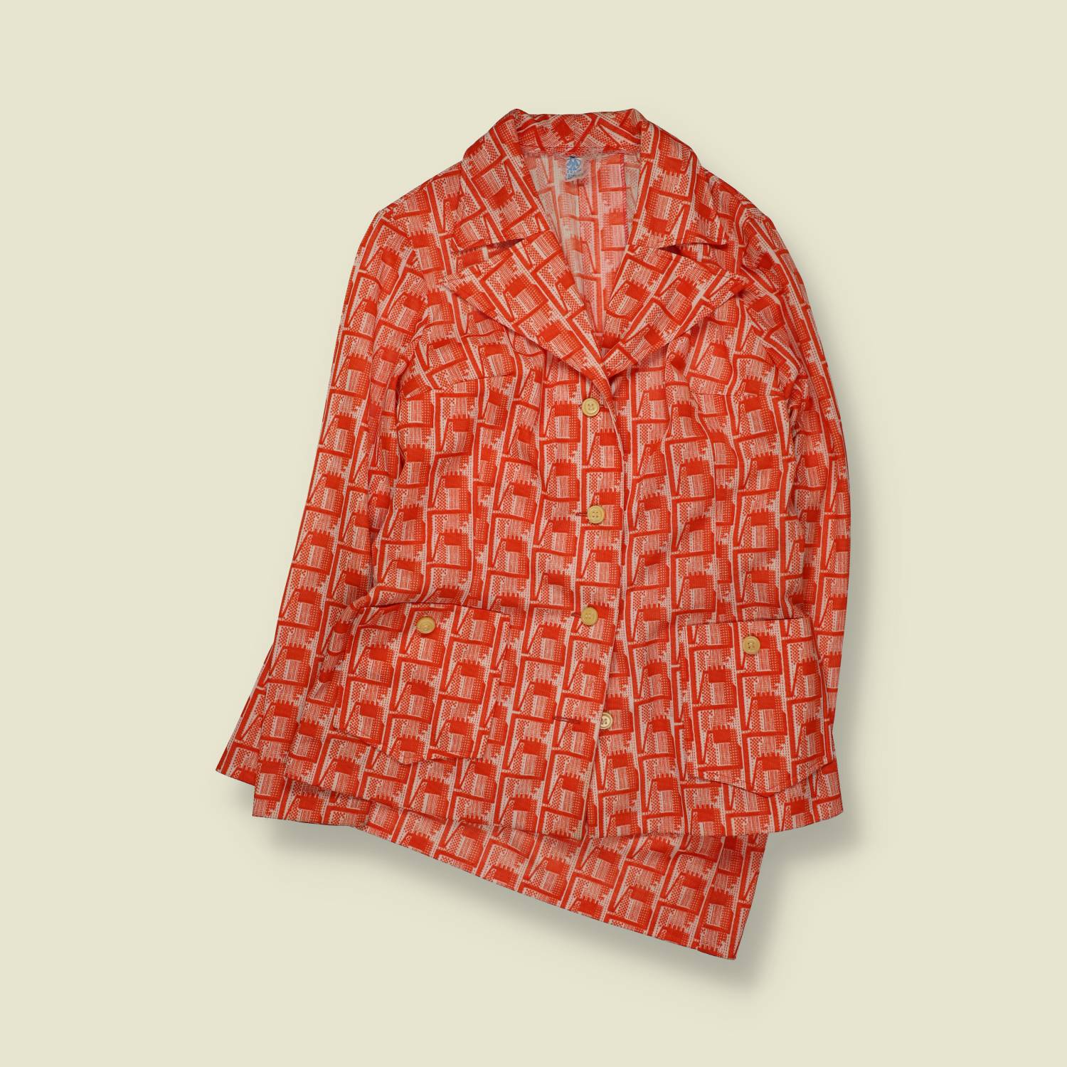 1970s | Two Piece Set | Geometric Print | Red - 8