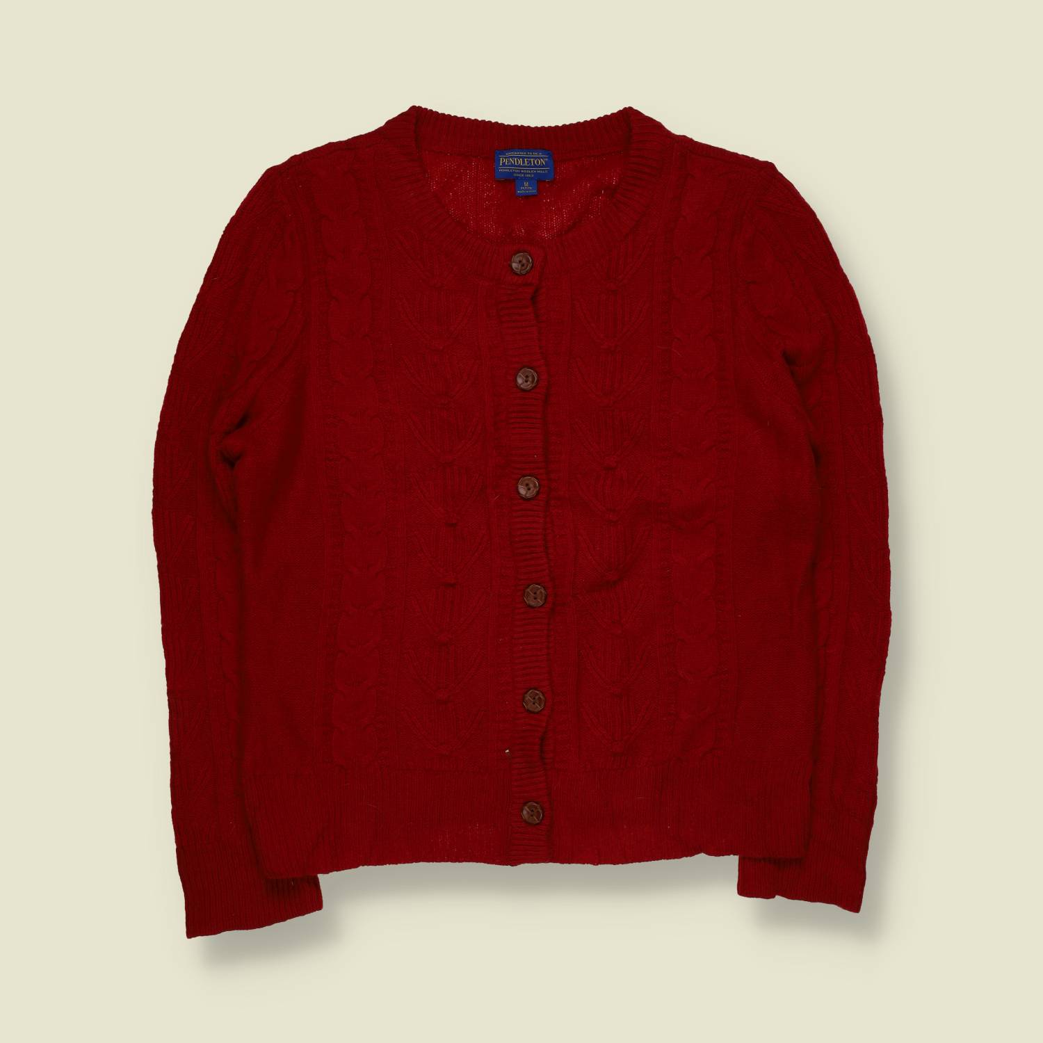 1990s–2000s | Pendleton | Lambswool Blend Button Front Cardigan | Red- M