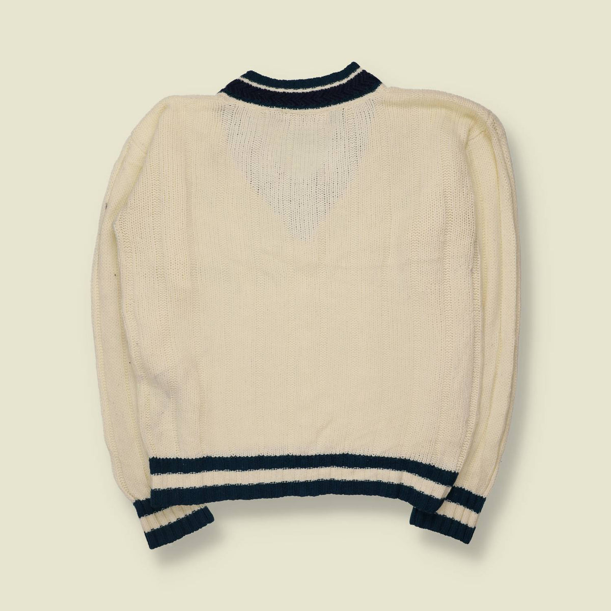 1980s | Campus | Cricket Cable Knit Jumper | Cream/Navy - L