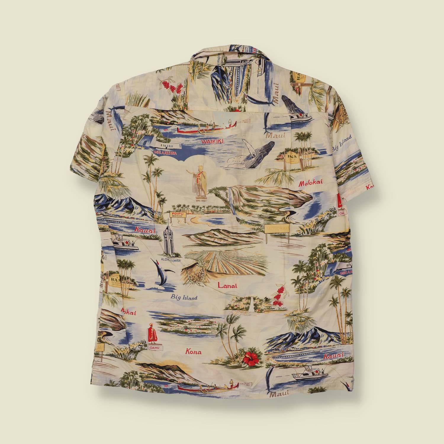 1980s | RJC | Hawaiian Islands Print Shirt | Cream - XL