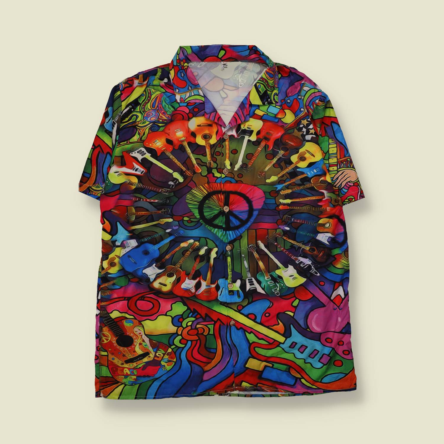 2000s | Peace Guitars All Over Print Shirt | Multicolour - XXL