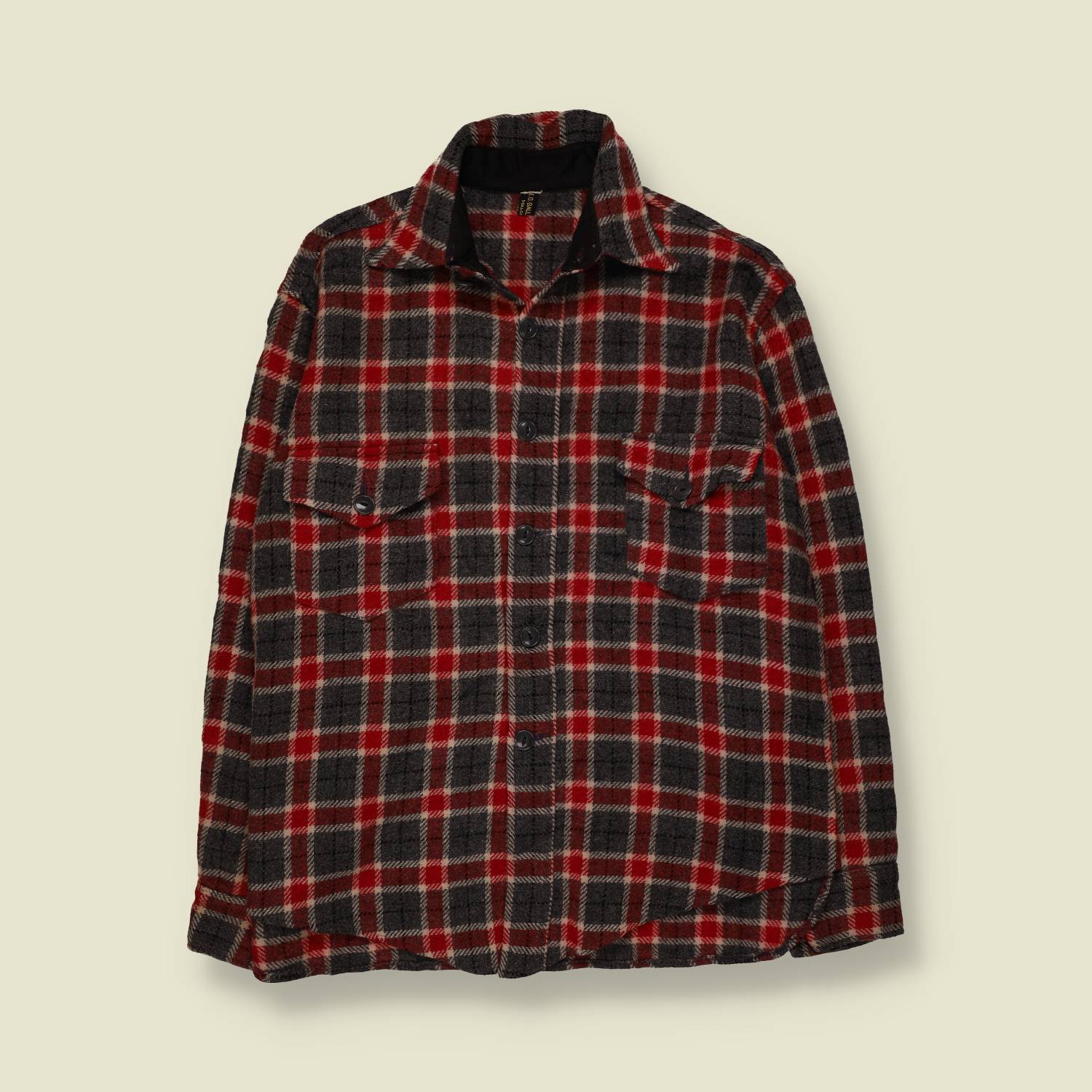 1940s-50s | Ballard & Co | Wool Shirt | Red/Grey Plaid - L