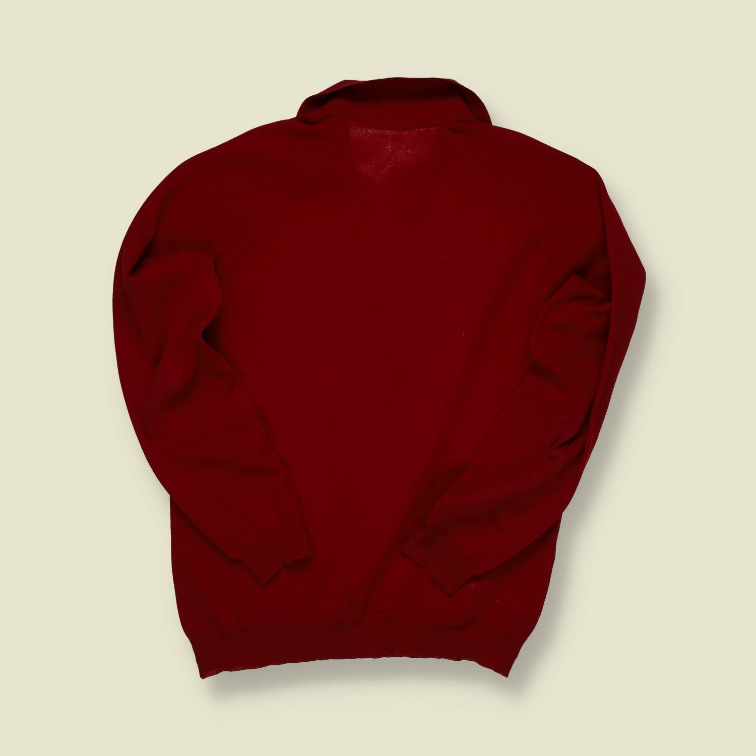 1960s Mod Knit Polo – Deep Red Long-Sleeve - S/M