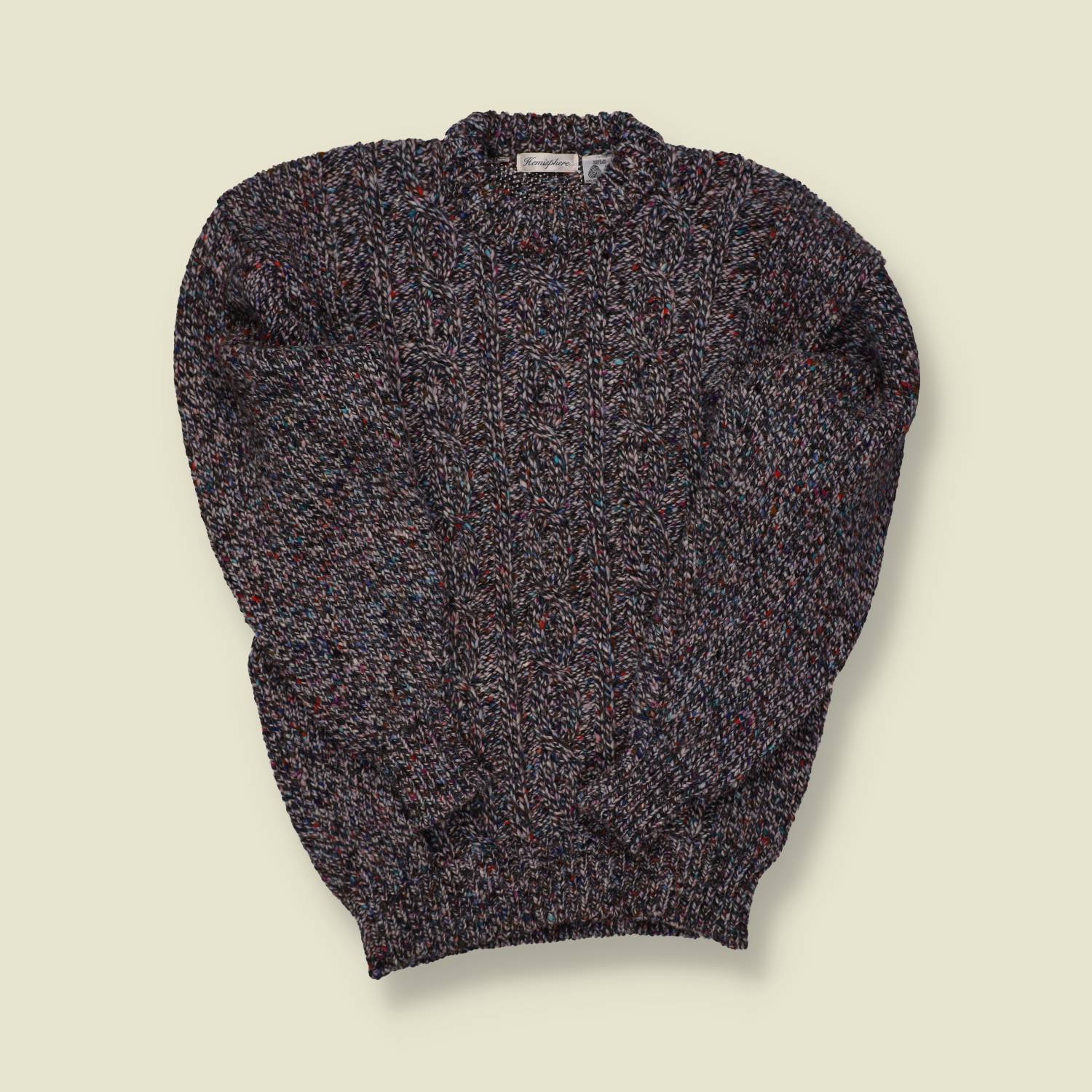 1980s Hemisphere Irish Sweater – Speckled Wool Cable Knit - XL