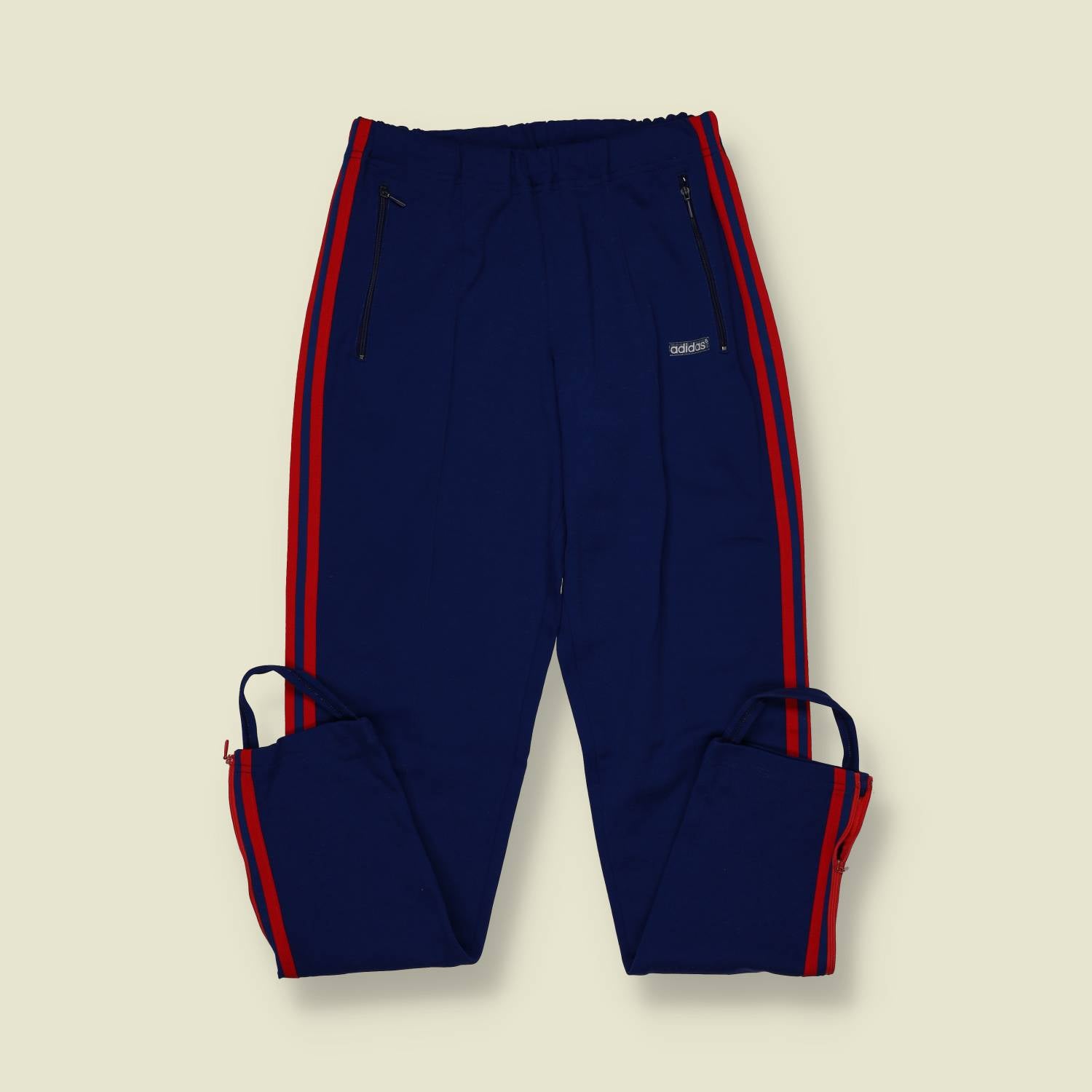 1970s | Adidas | Navy Track Pants – Red Triple Stripe - w24-32
