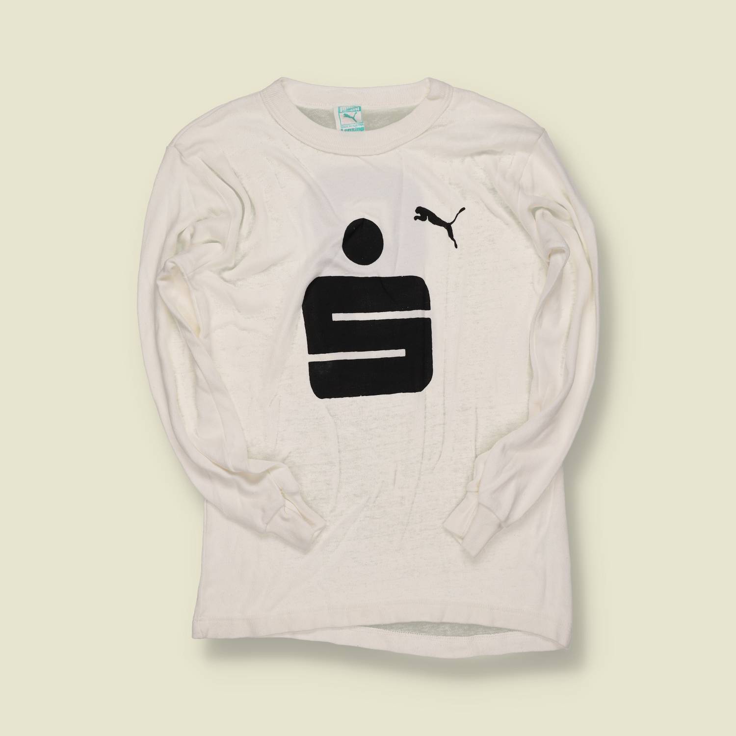 1970s | Puma (Made in Austria) | Long-Sleeve Sponsor Tee – White - XS
