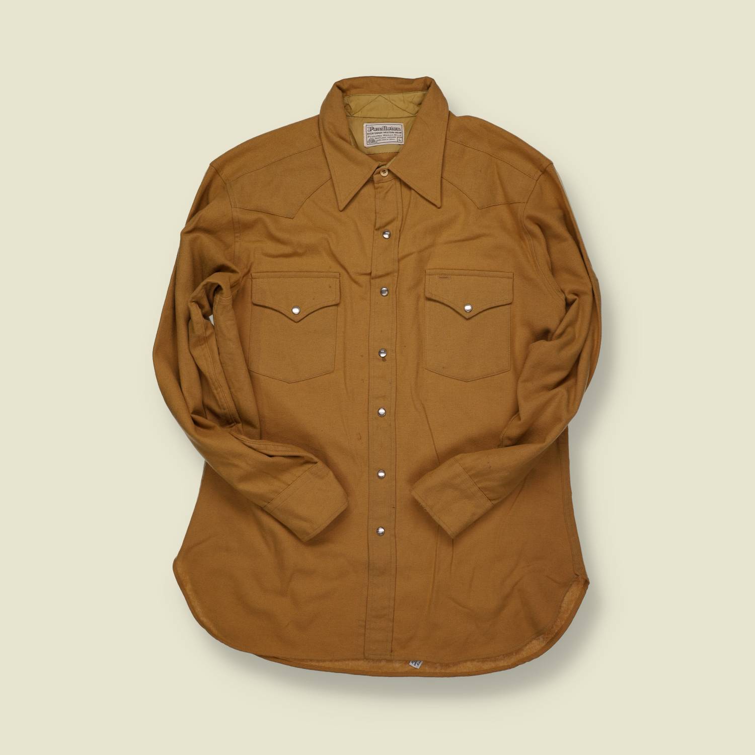 1970s | Pendleton | Tan Wool Snap-Front Overshirt - M
