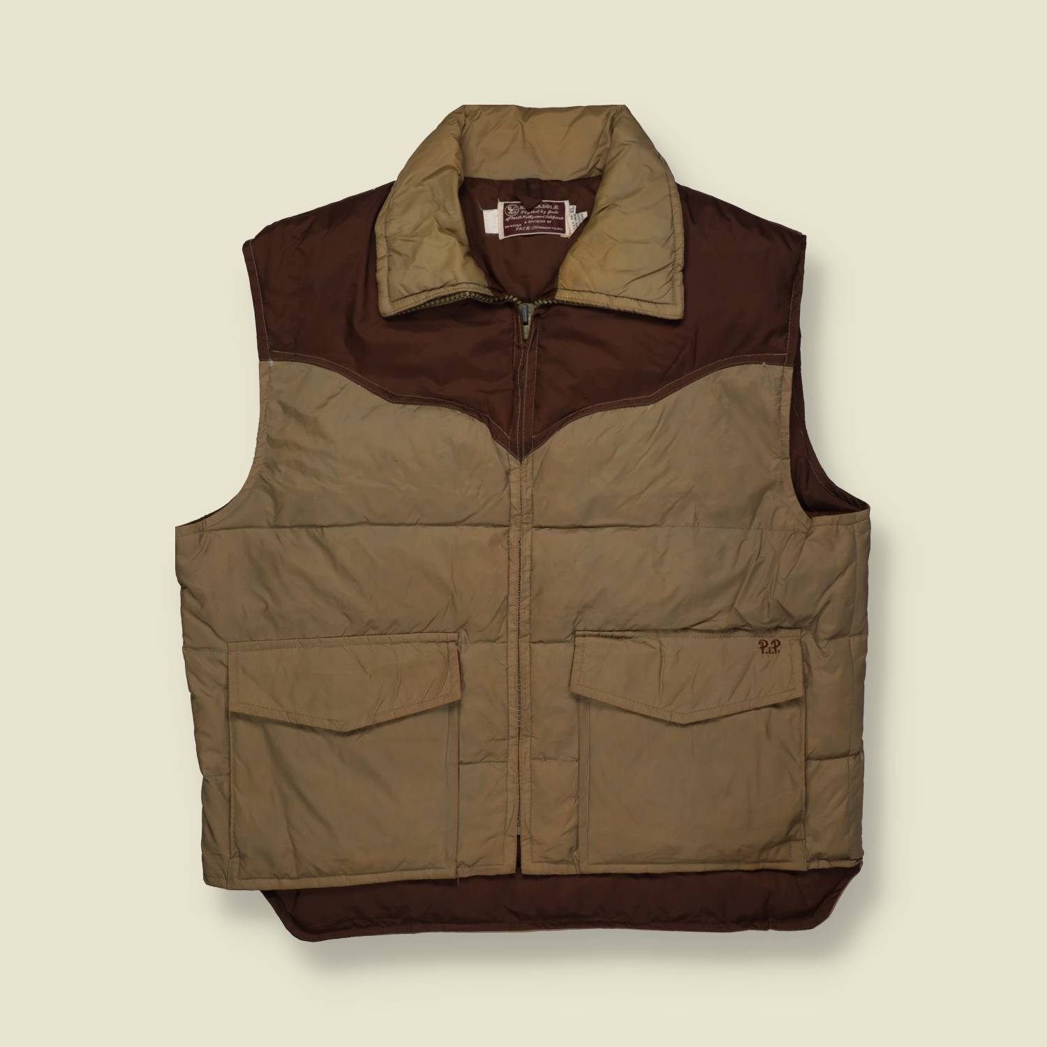 1970s | Ski Daddle | Two-Tone Puffer Vest – Brown & Tan - L/XL