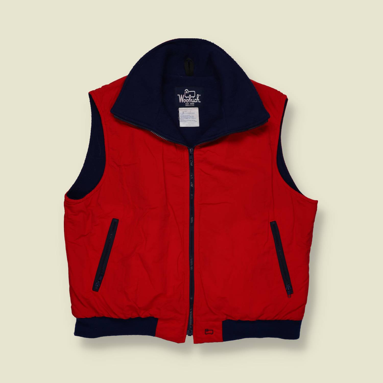 1990s | Woolrich | Fleece-Lined Outdoor Vest – Red & Navy - M