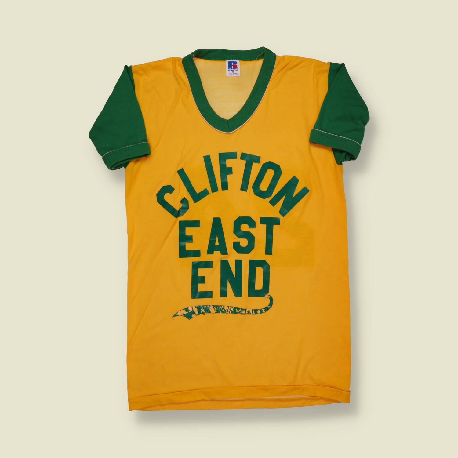 1970s | Russell Athletic | “Clifton East End” Jersey – Gold & Green - XS