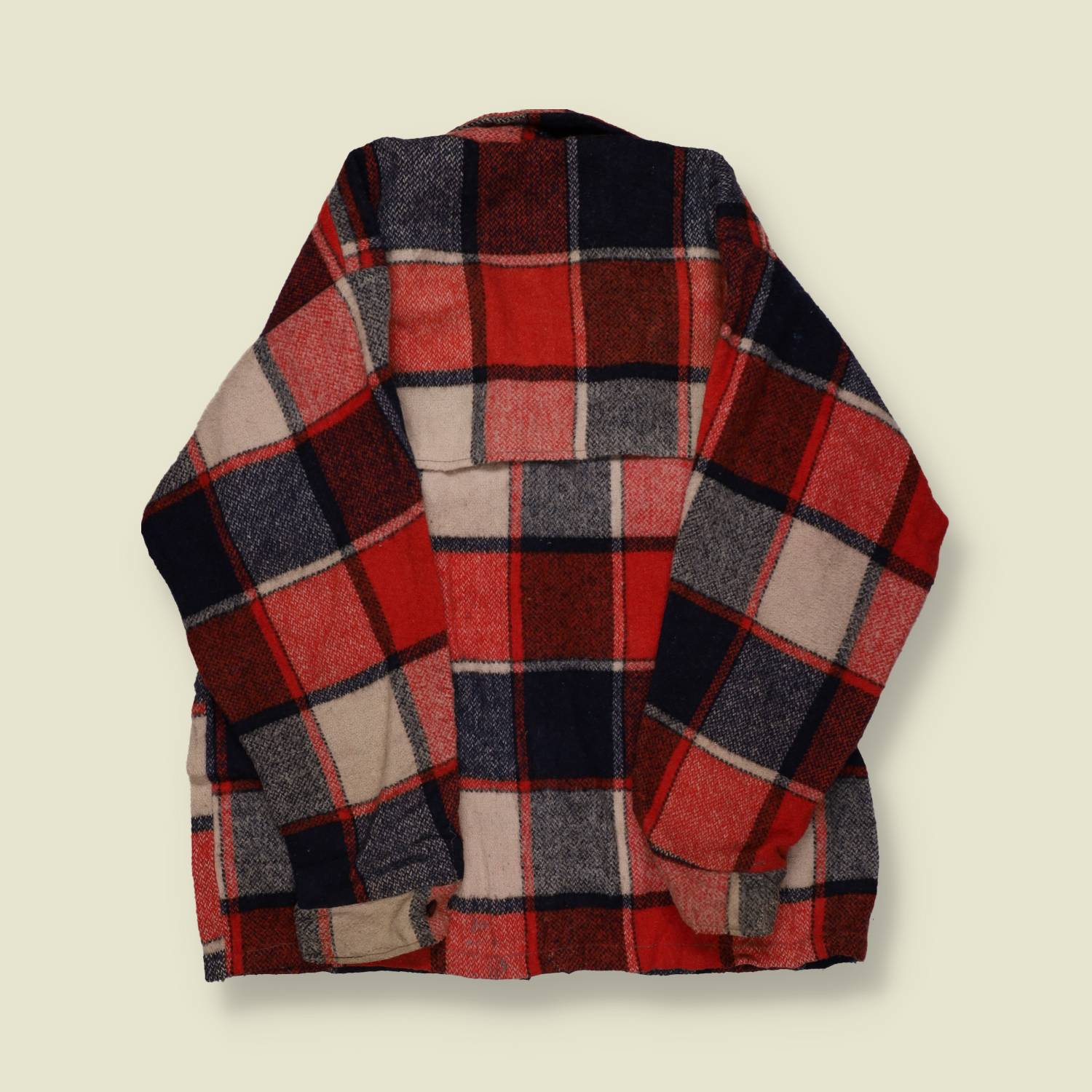 1970s | Woolrich Style | Heavy Wool Hunting Jacket – Red, Navy & Grey - M