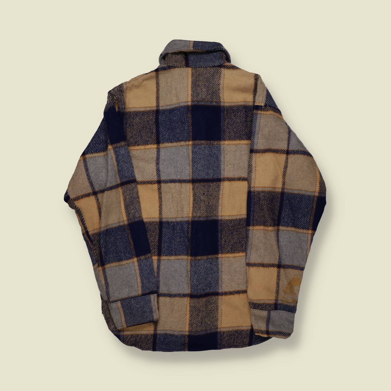 1970s | JCPenney | Wool Overshirt – Navy, Tan & Grey - S