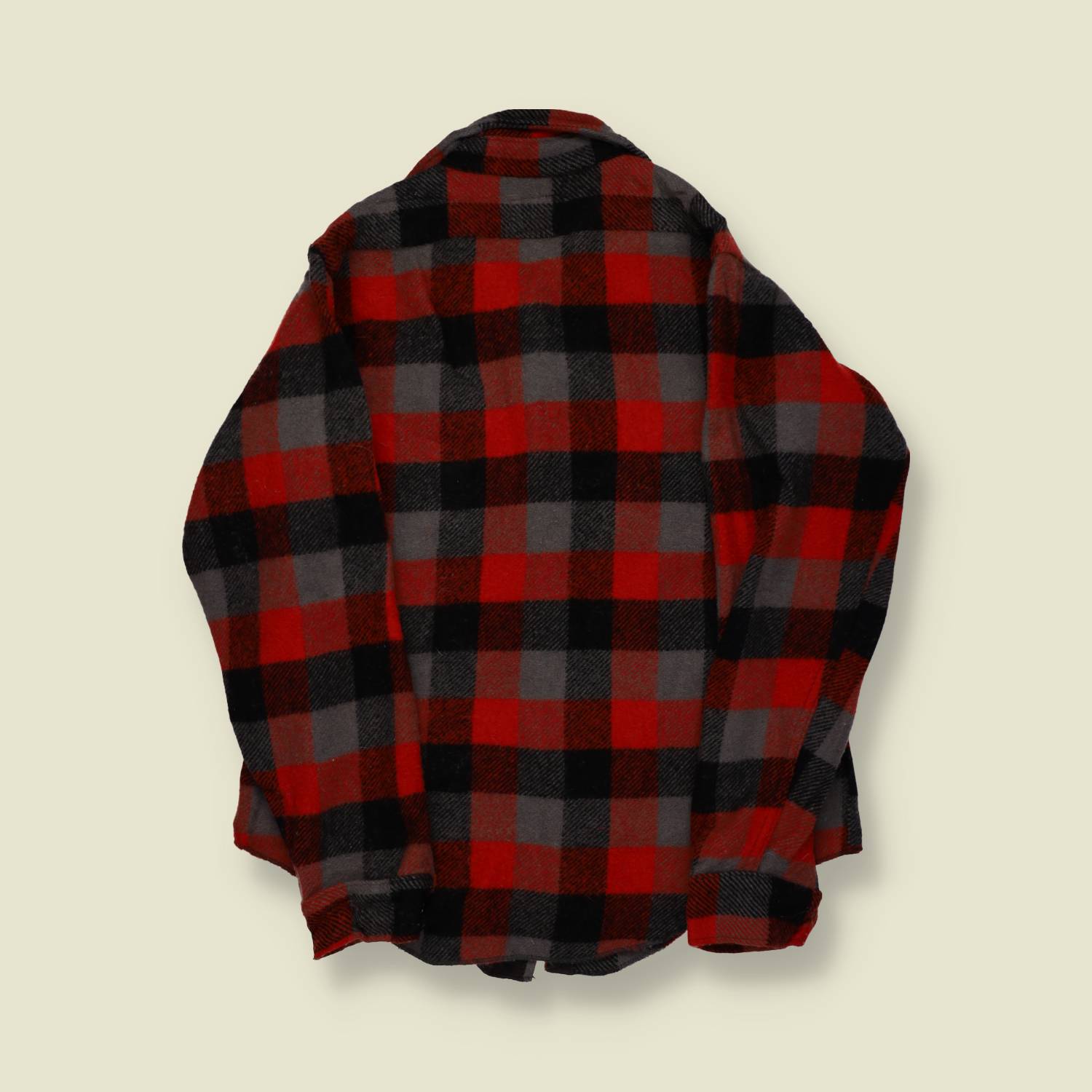 1970s | Melton | Wool Overshirt – Red, Black & Grey - S