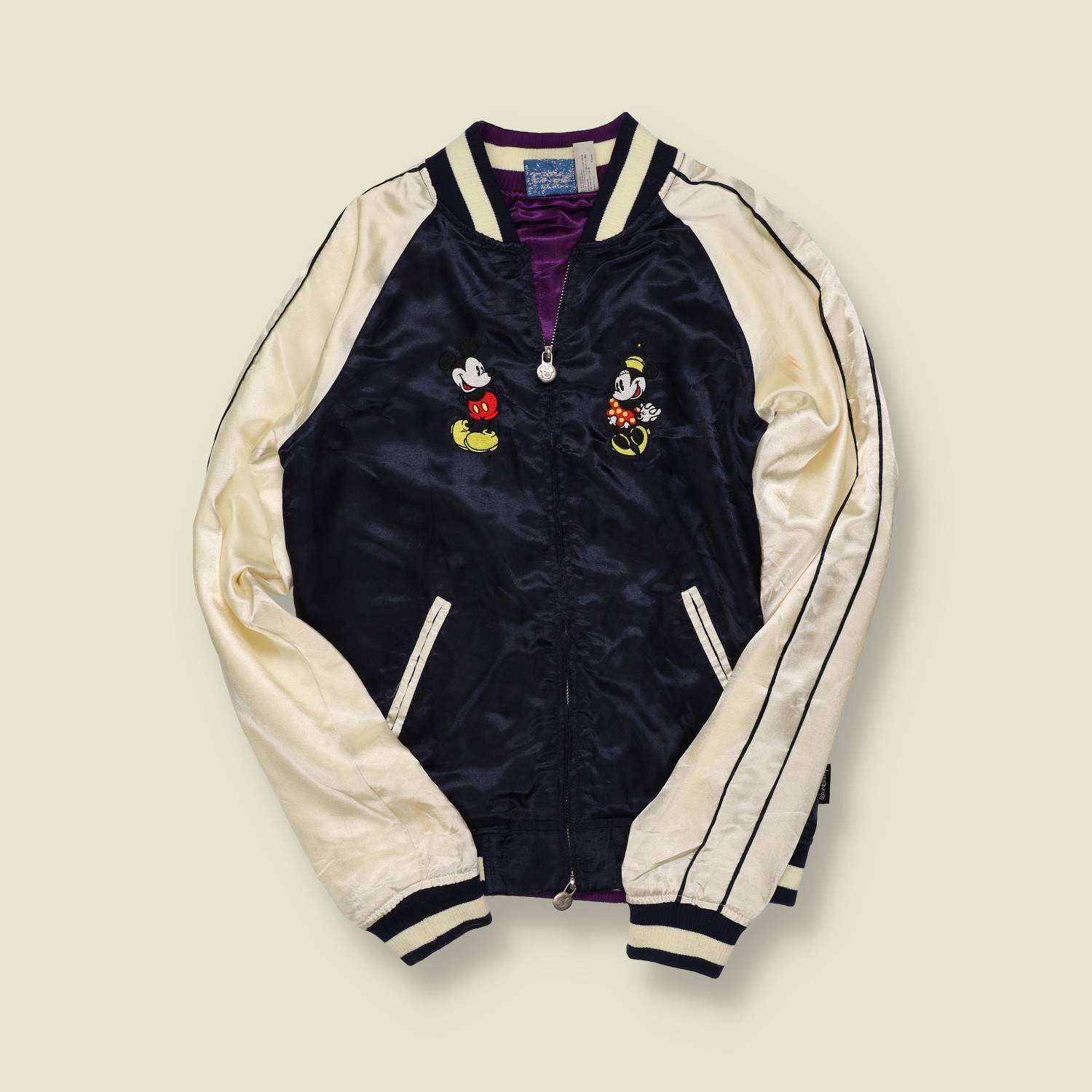 2000s | Disney × Souvenir Style | Mickey & Minnie Sukajan Jacket – Navy & Cream - XXS/XS