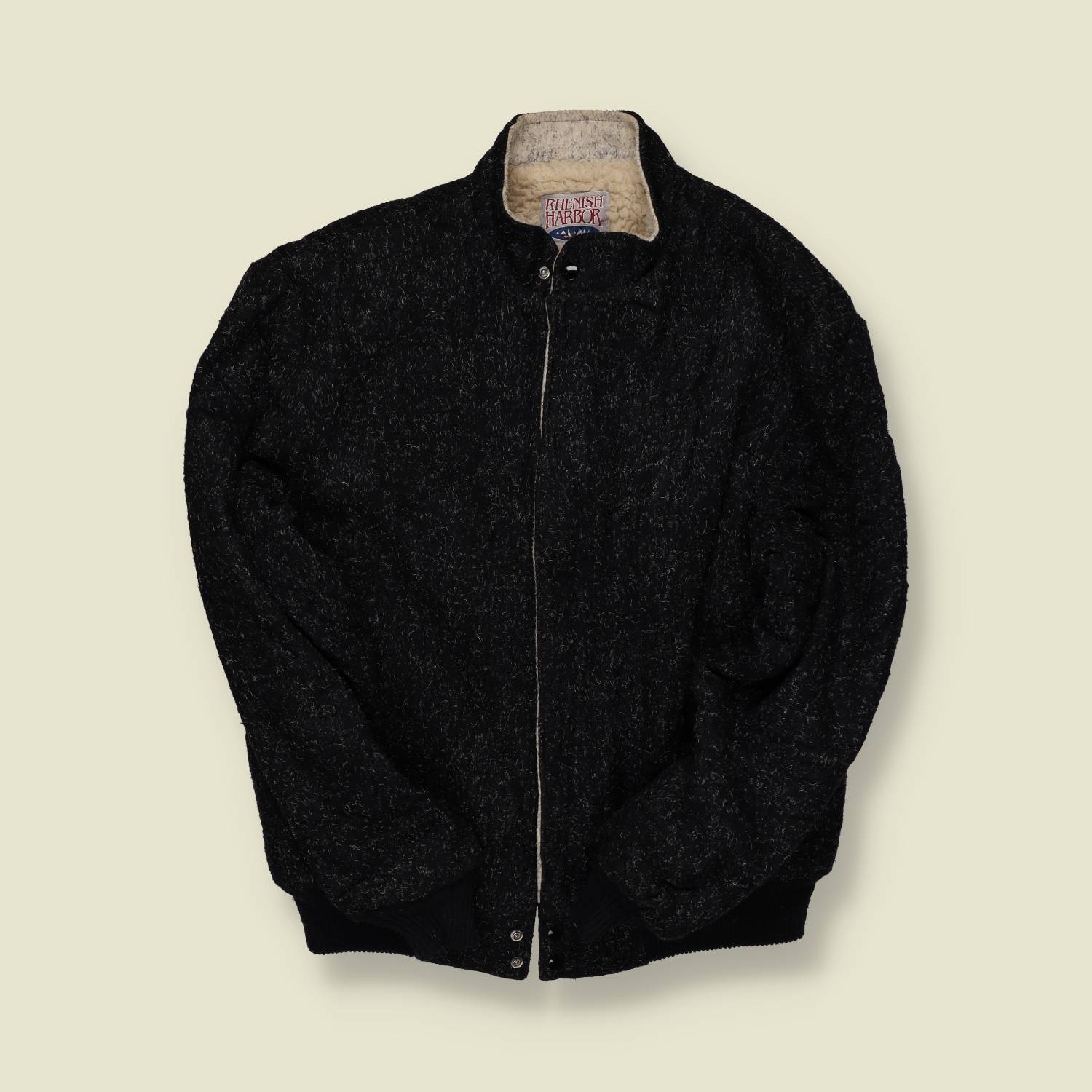 1980s | Rhenish Harbor | Sherpa-Lined Wool Bomber – Black Mix - L/XL