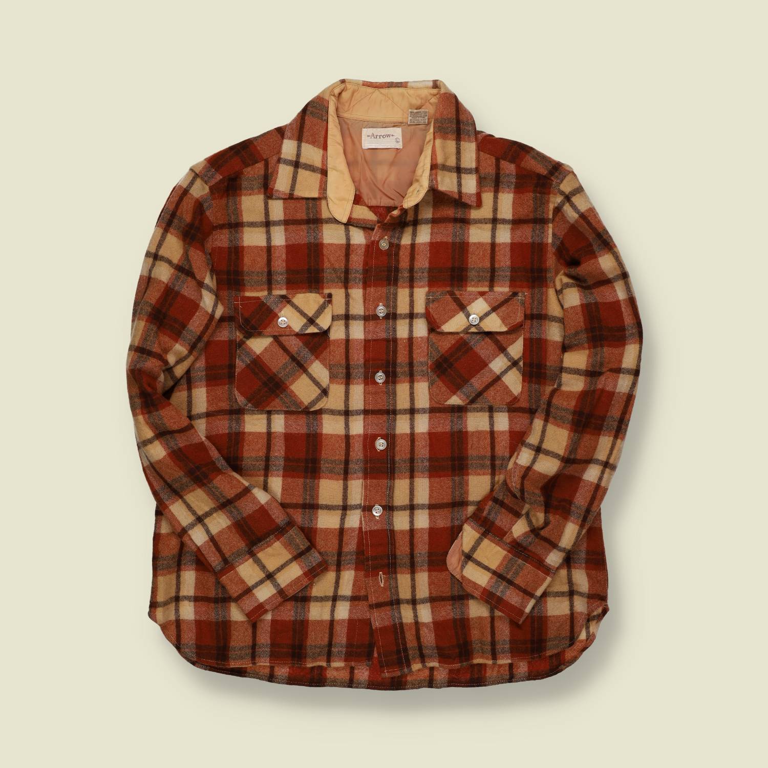 1970s | Arrow | Flannel Overshirt – Rust & Tan Plaid - M