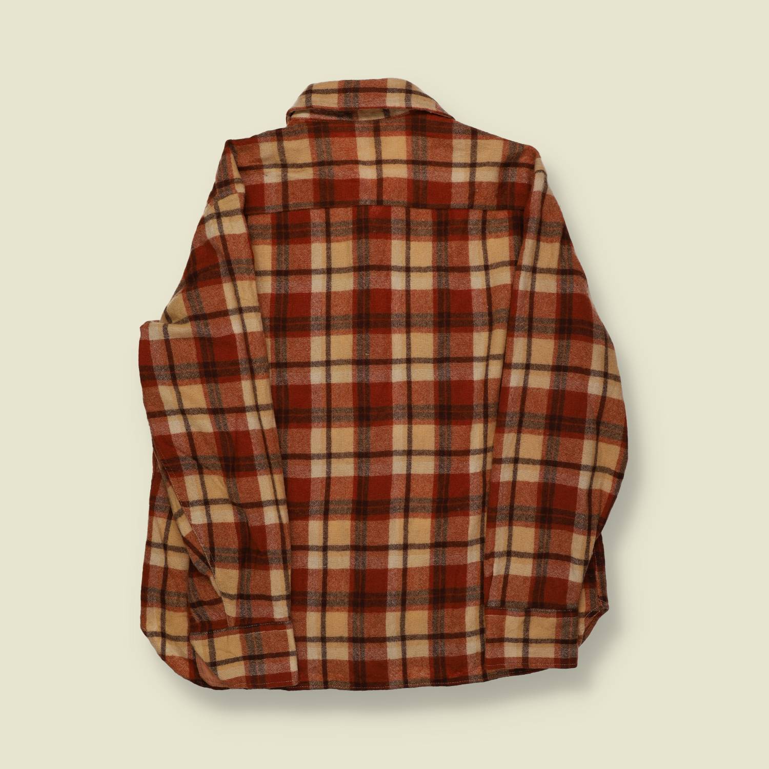 1970s | Arrow | Flannel Overshirt – Rust & Tan Plaid - M