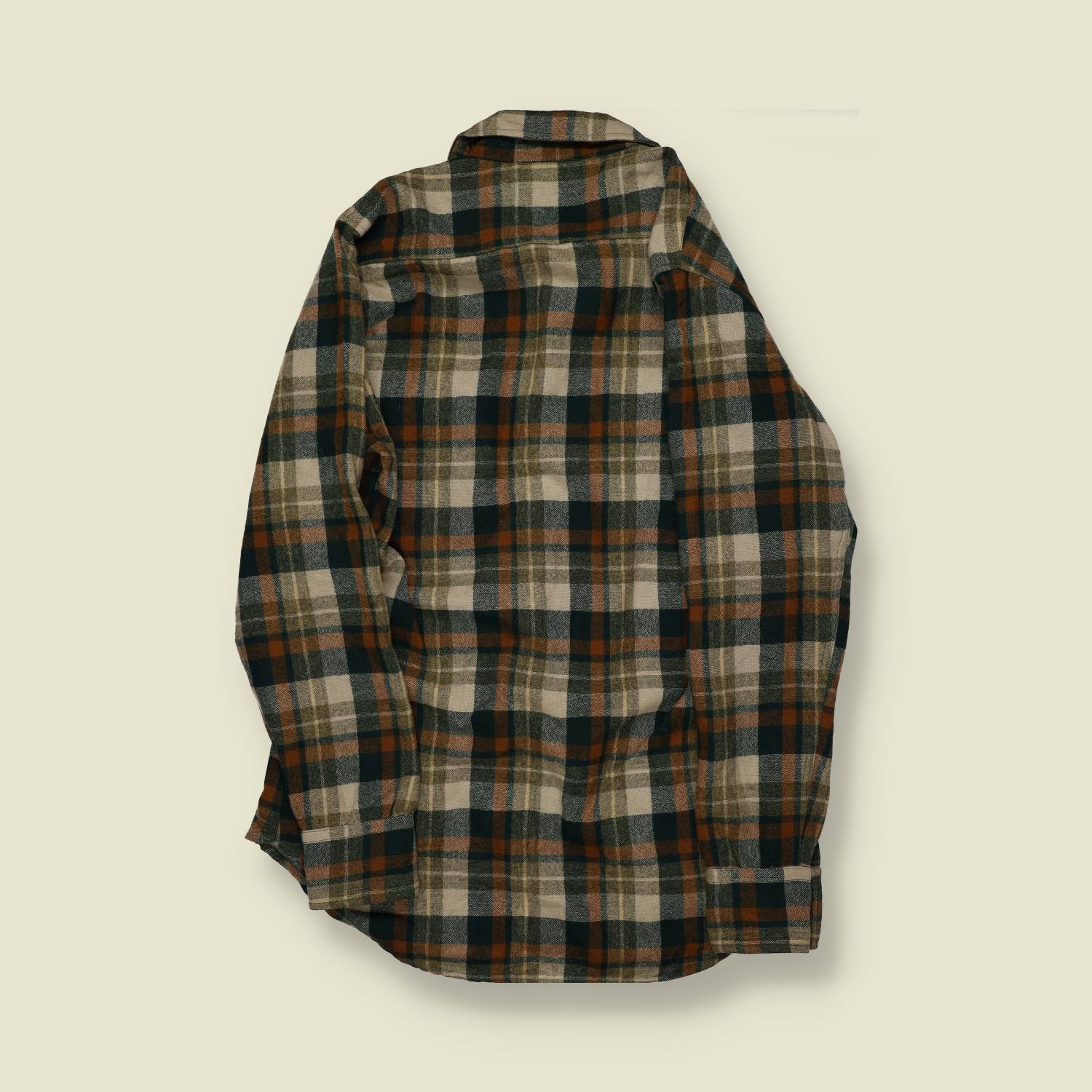 1970s | JCPenney (H.W. Label) | Flannel Overshirt – Brown, Green & Tan Plaid - S/M