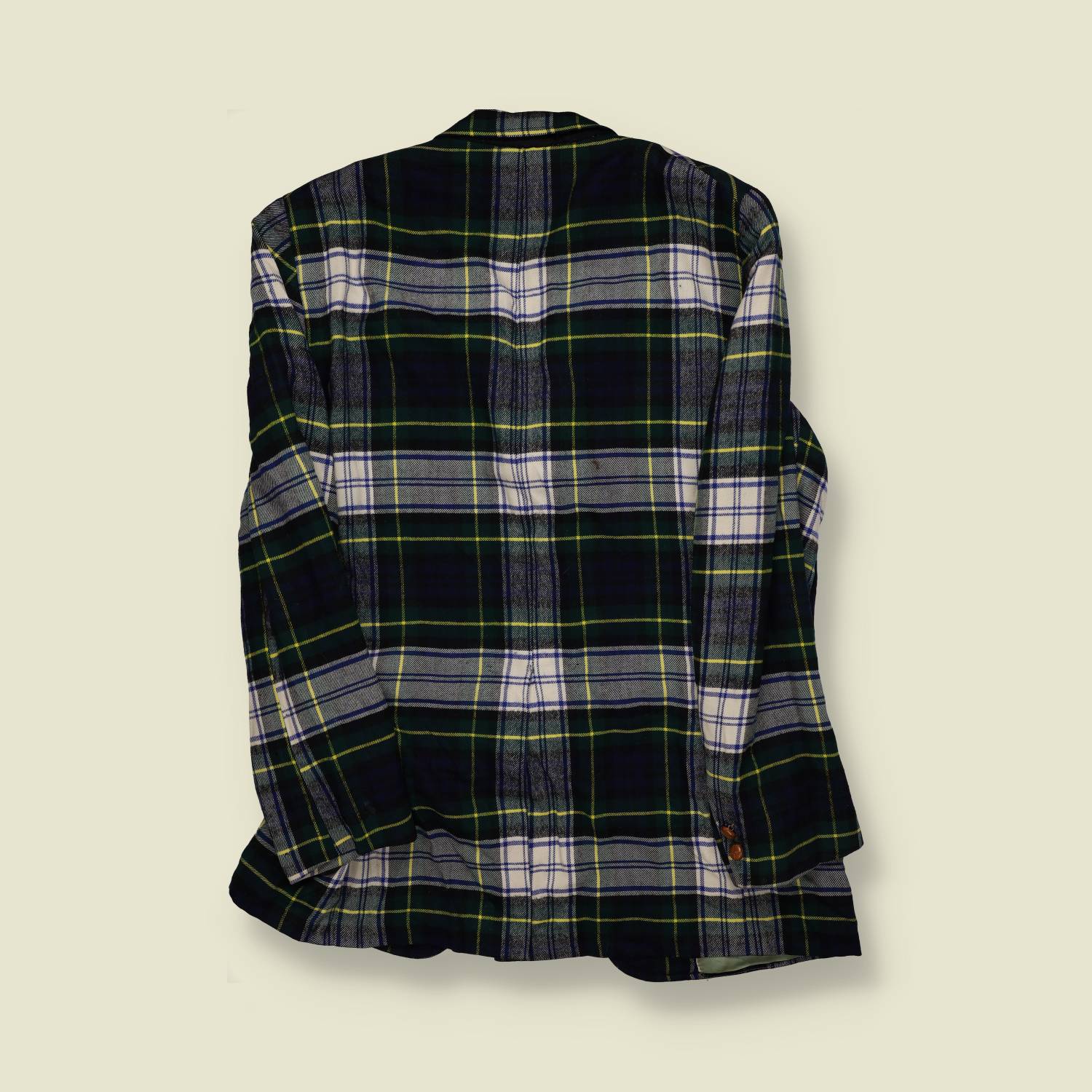 1970s | Tartan Wool Blend Sports Jacket – Green, Navy & Yellow Check