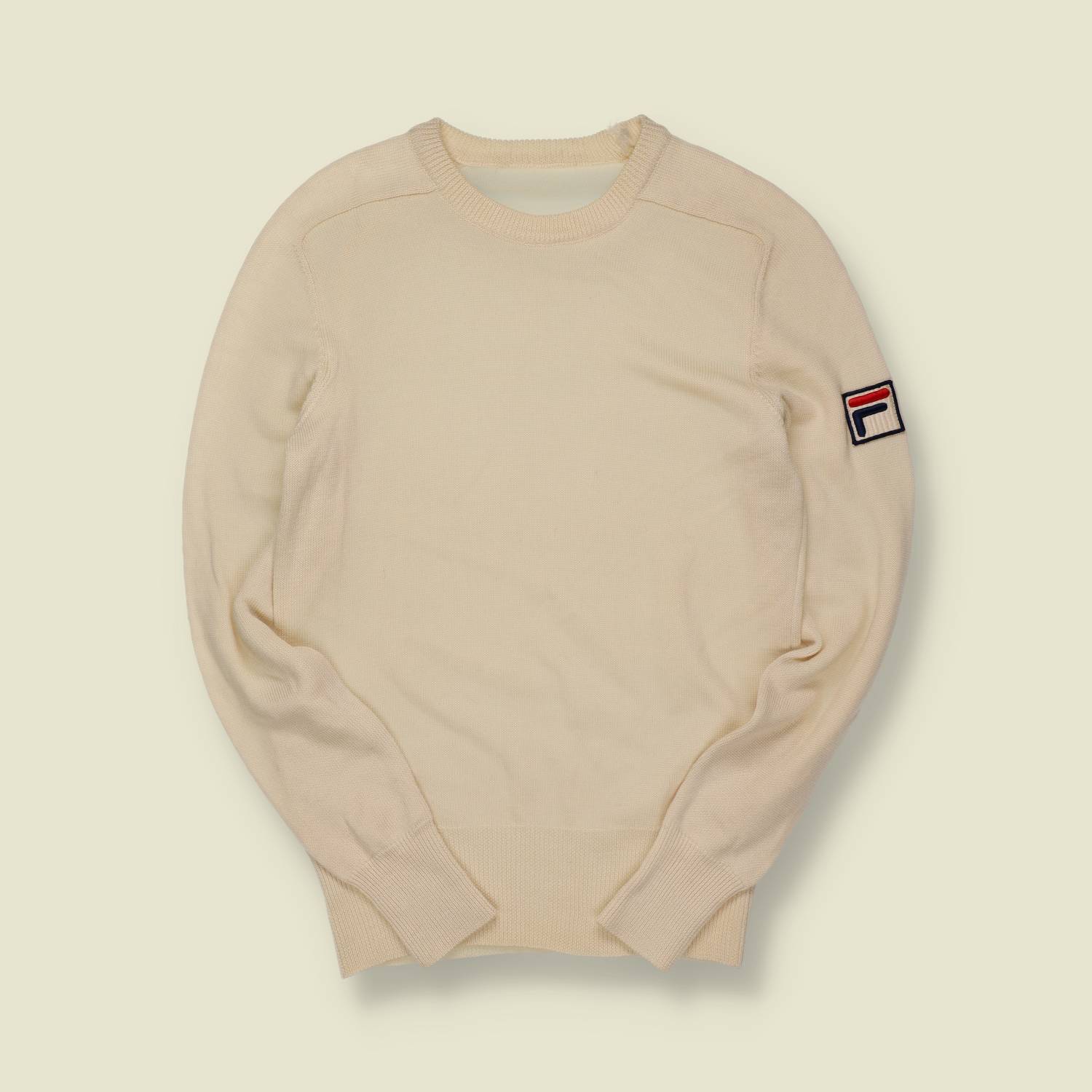 1970s | Fila | Cream Tennis Sweater – Logo Sleeve Patch (Tag Missing) - XS