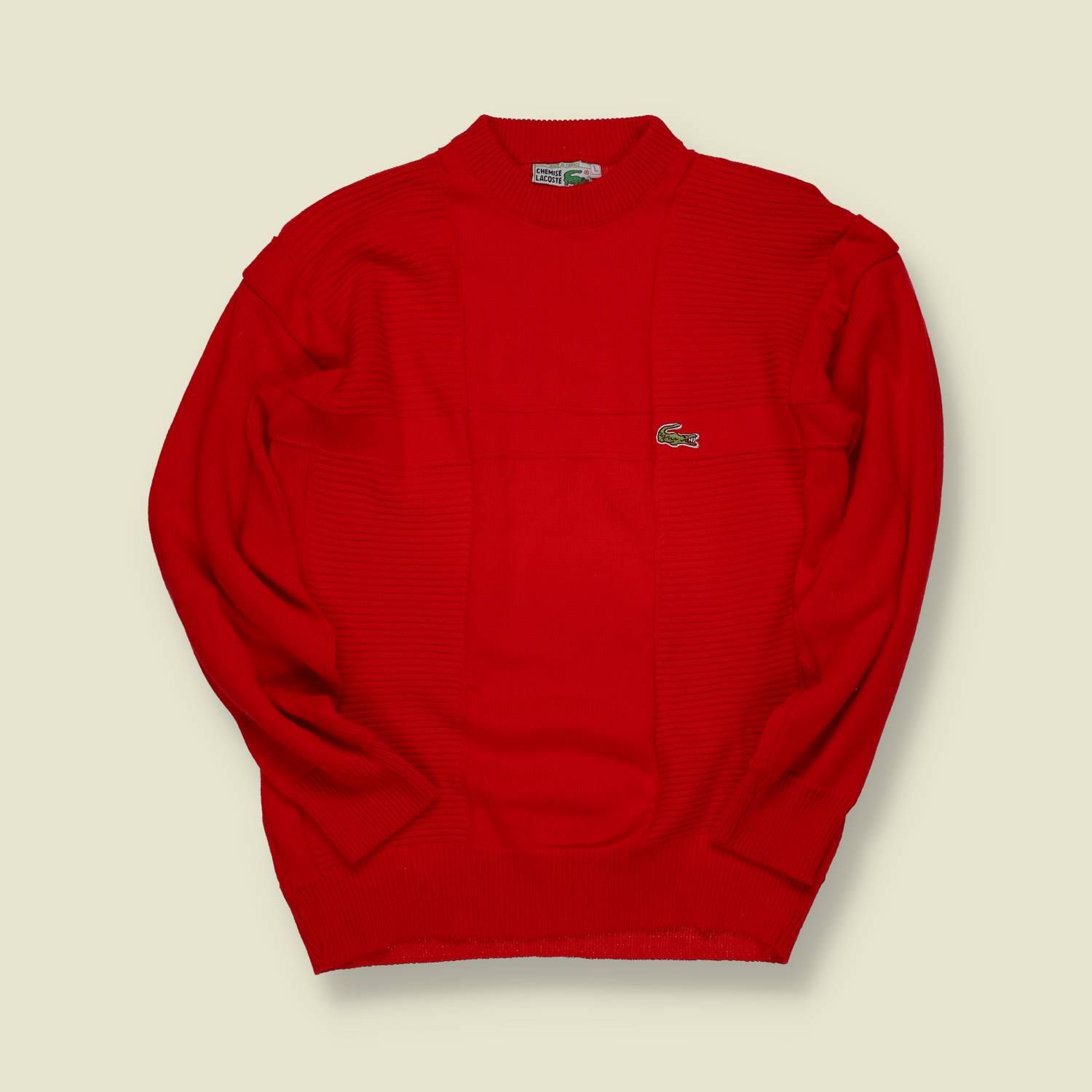 1970s/1980s | Lacoste | La Chemise Textured Panel Knit – Red - S
