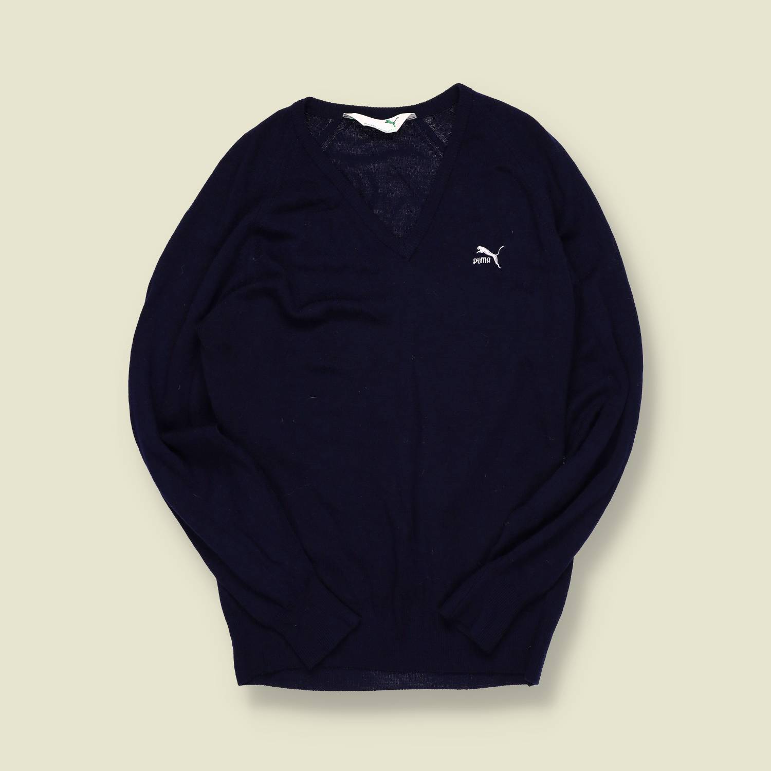 1980s/90s | Puma | V-Neck Logo Knit – Navy - S