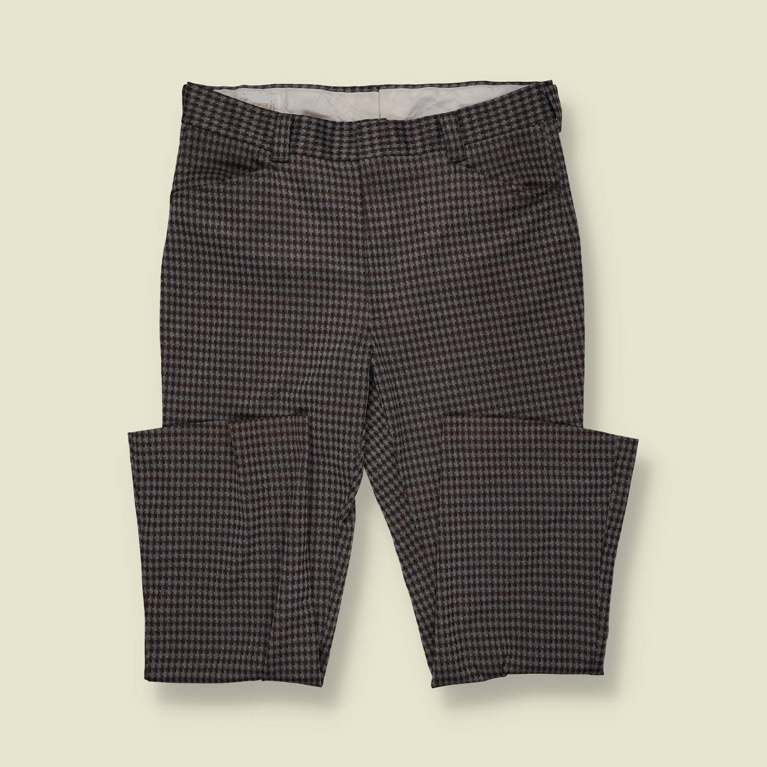 1970s | Farah | Houndstooth Flared Trousers – Brown/Grey - w36-38