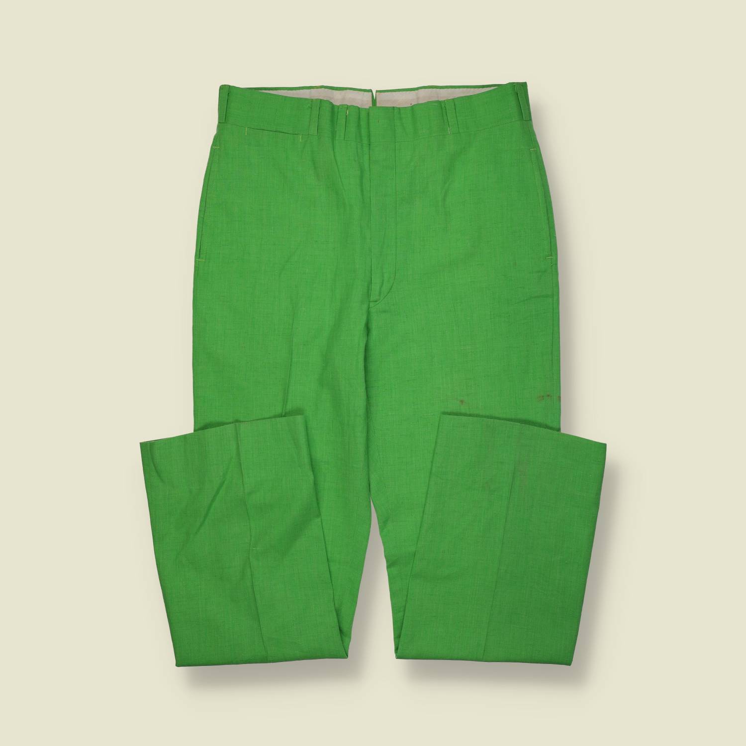 1970s | Tailored Casuals | Bright Green Flares – Poly/Cotton Blend - w32