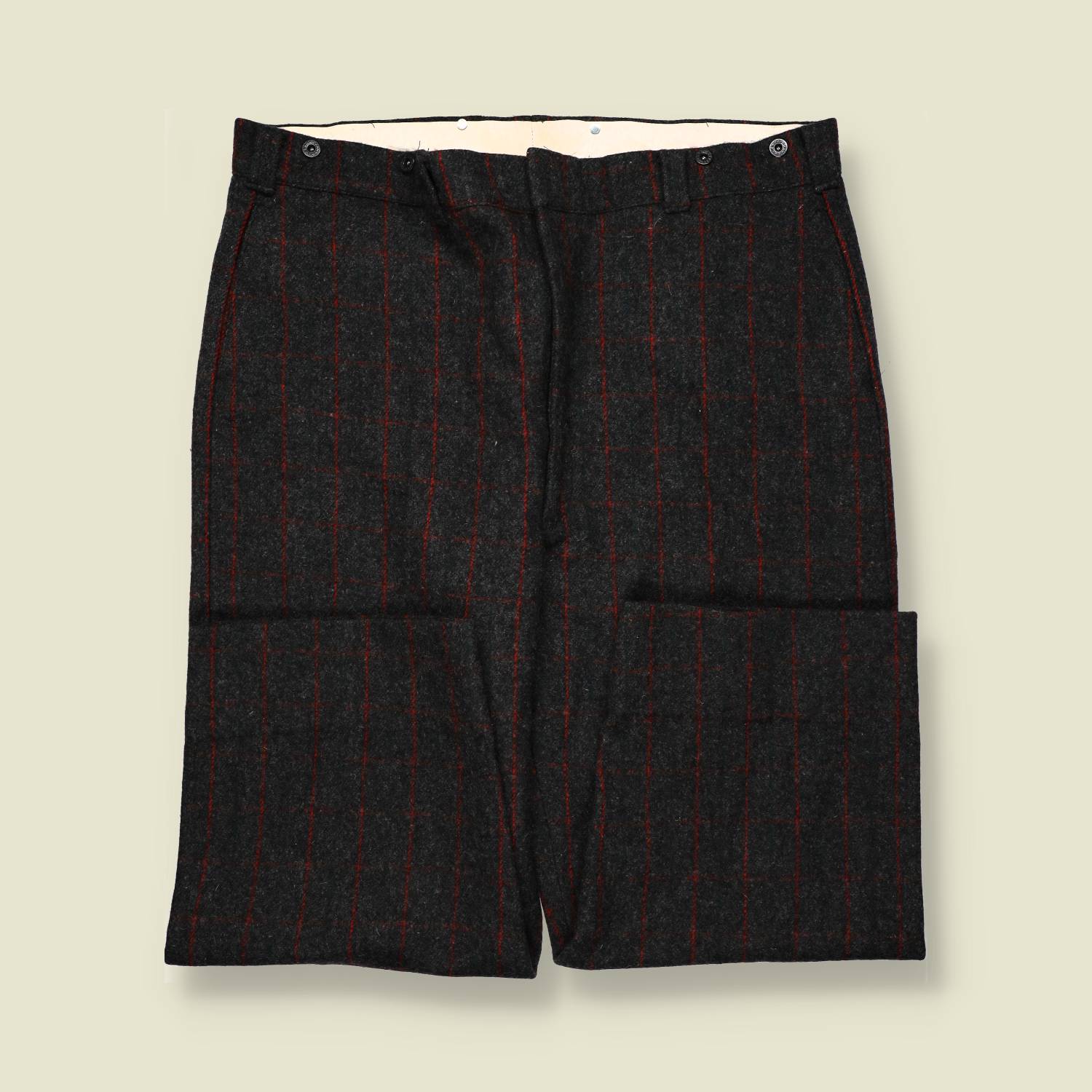 1970s | L.L. Bean | Wool Check Trousers – Charcoal/Red Windowpane - w40