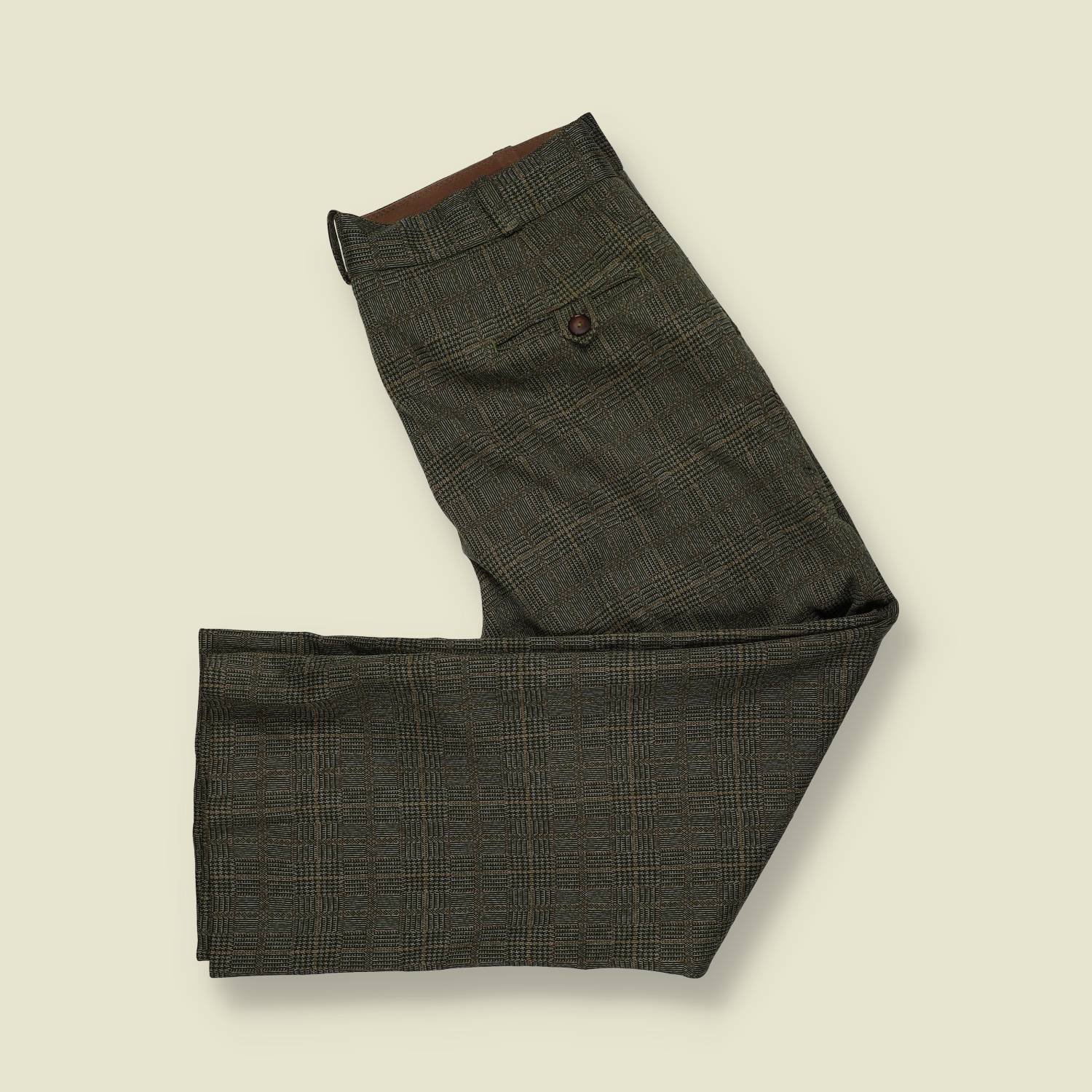 1970s | Tailored Check Trousers | Olive/Brown Glen Plaid - w34