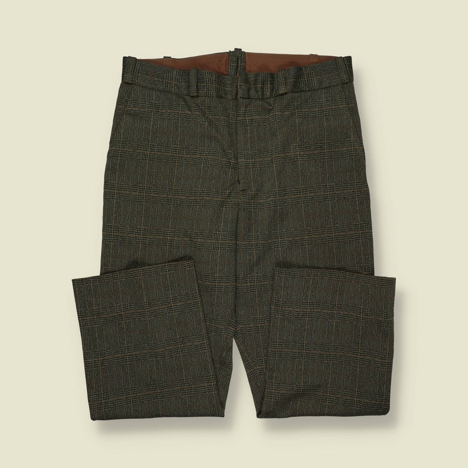 1970s | Tailored Check Trousers | Olive/Brown Glen Plaid - w34