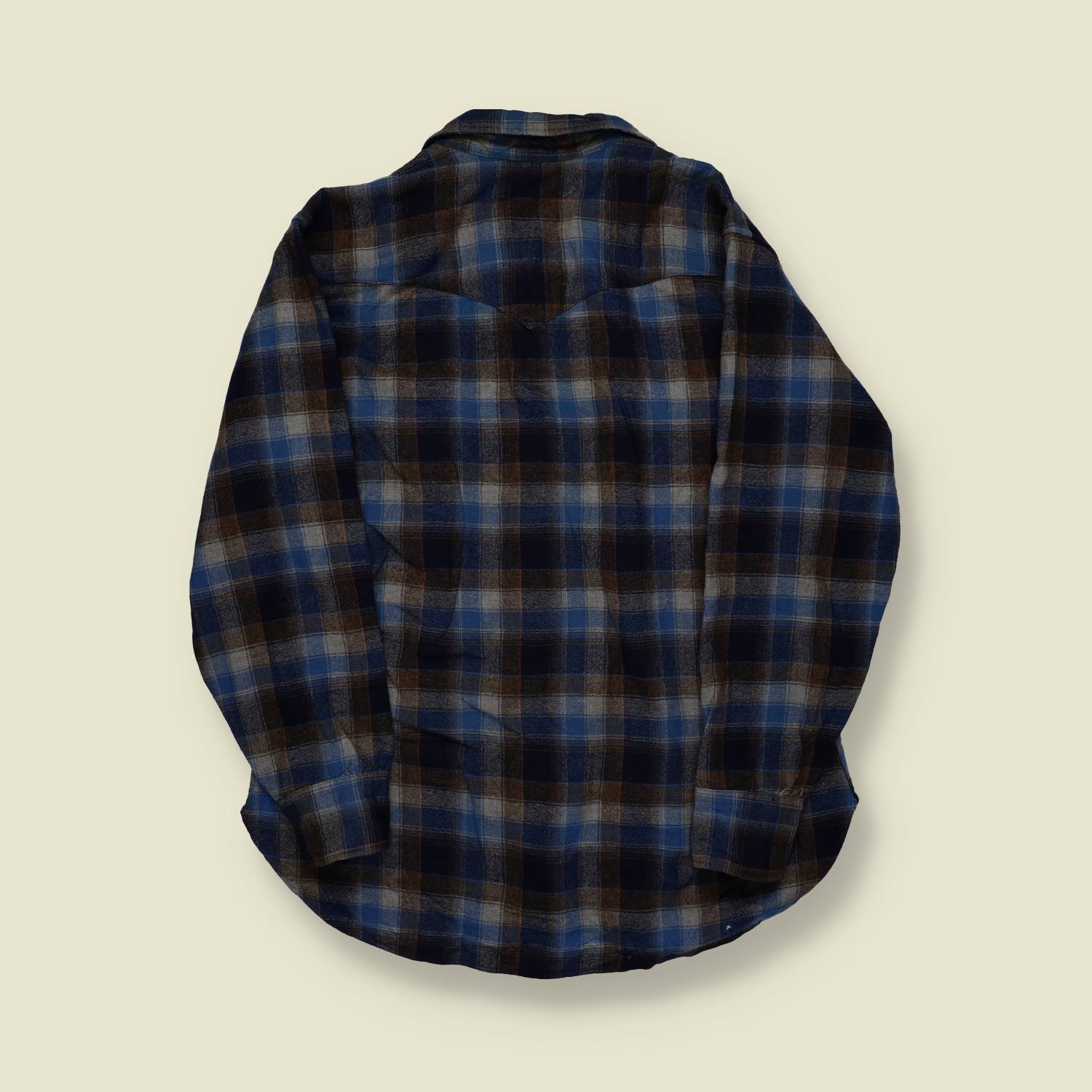 1970s | Pendleton | Wool Flannel Snap Shirt – Blue/Brown Plaid - M