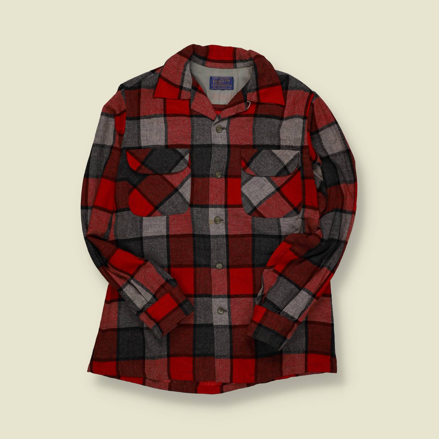 1970s | Pendleton | Wool Board Shirt – Red/Grey Plaid - S