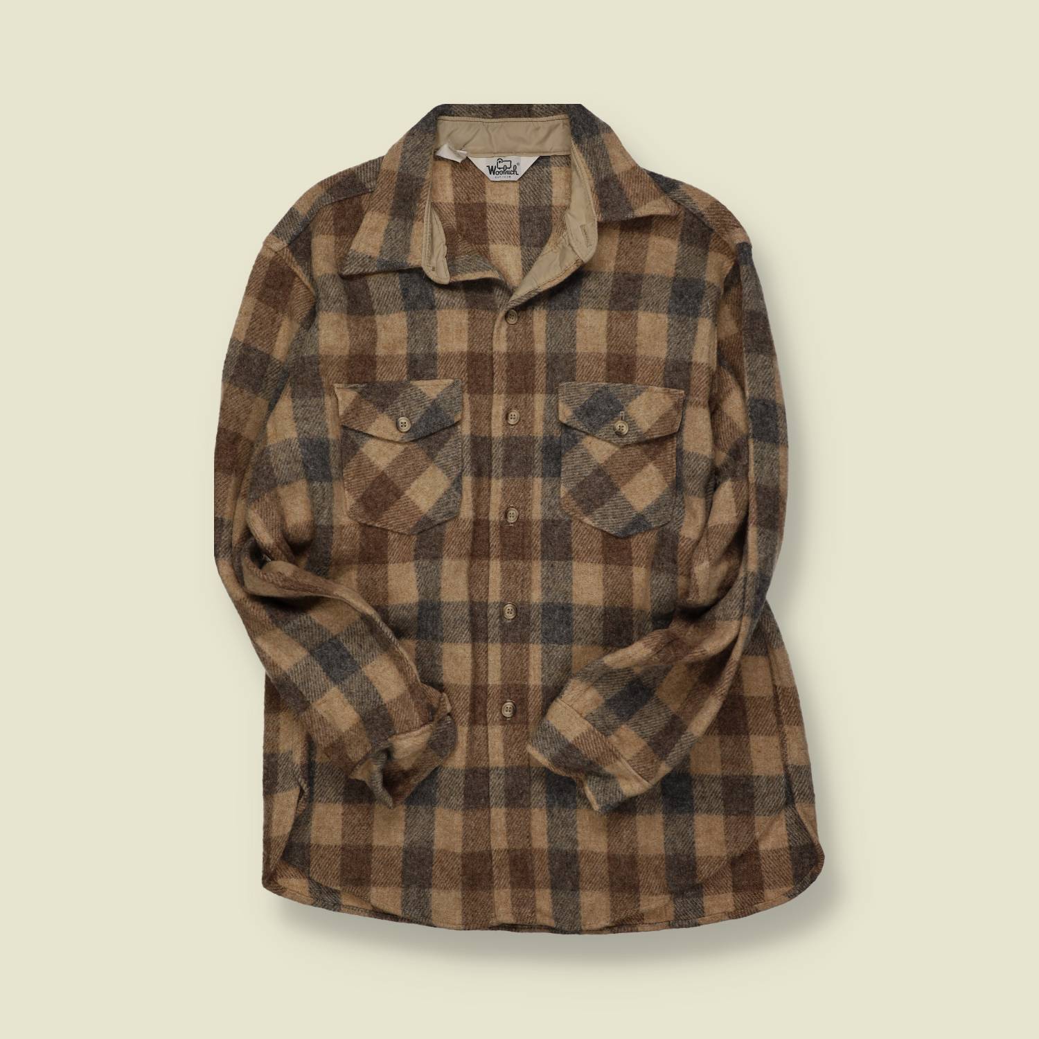 1970s | Woolrich | Made in USA | Wool Jac-Shirt – Brown/Tan/Grey Plaid - M