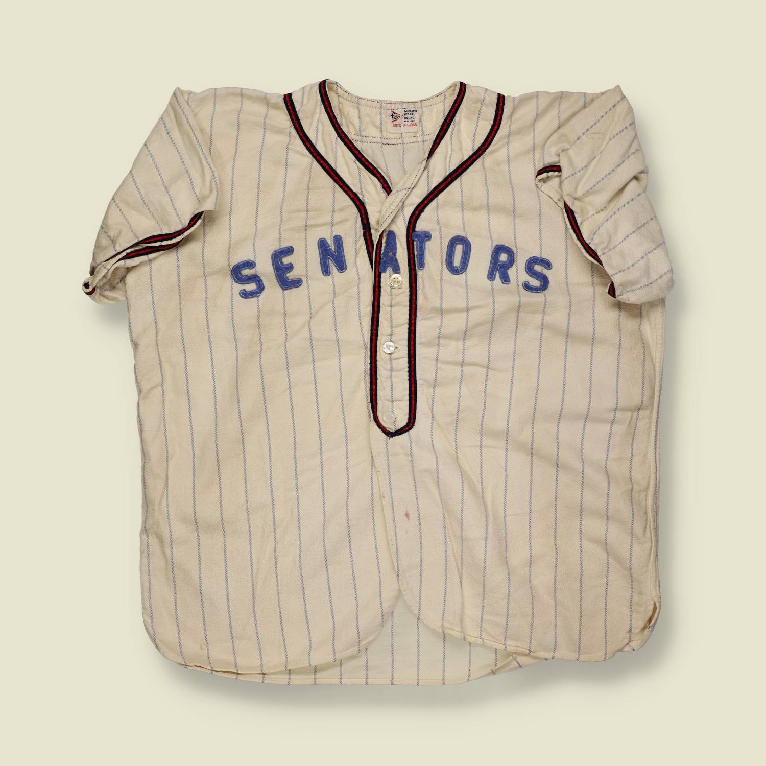 1950s | Felco | Senators Pinstripe Baseball Jersey – Cream/Blue/Red - S