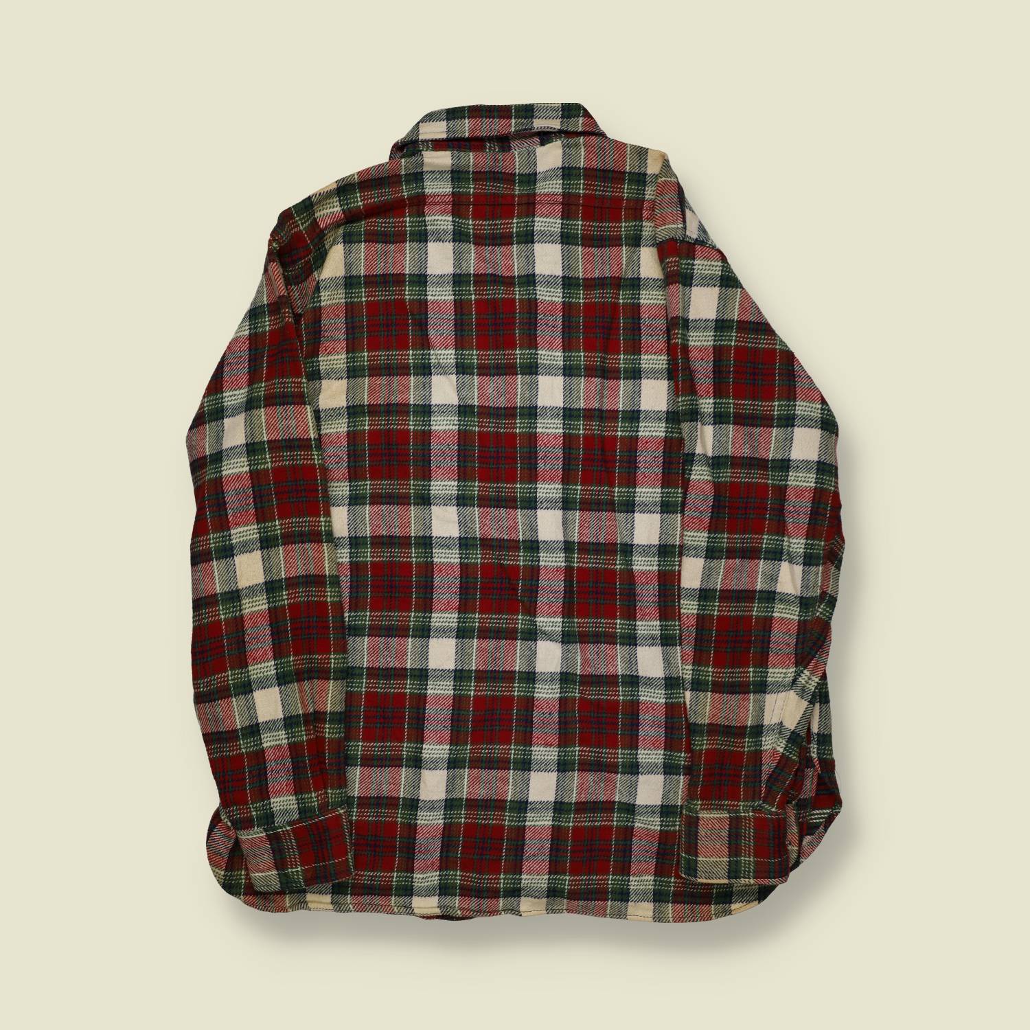 1970s | Woolrich | Made in USA | Heavy Flannel Shirt – Red/Green/Cream Plaid - L