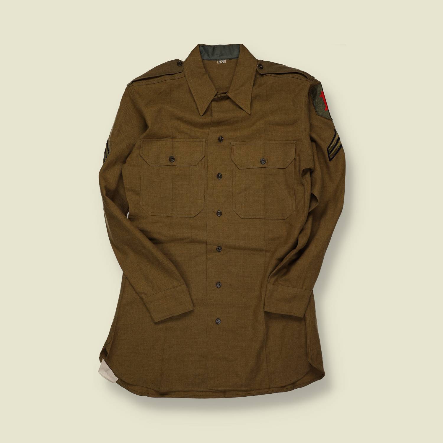 1945 | U.S. Army | Wool Service Shirt – Olive Drab with Shoulder Patch - XS/S