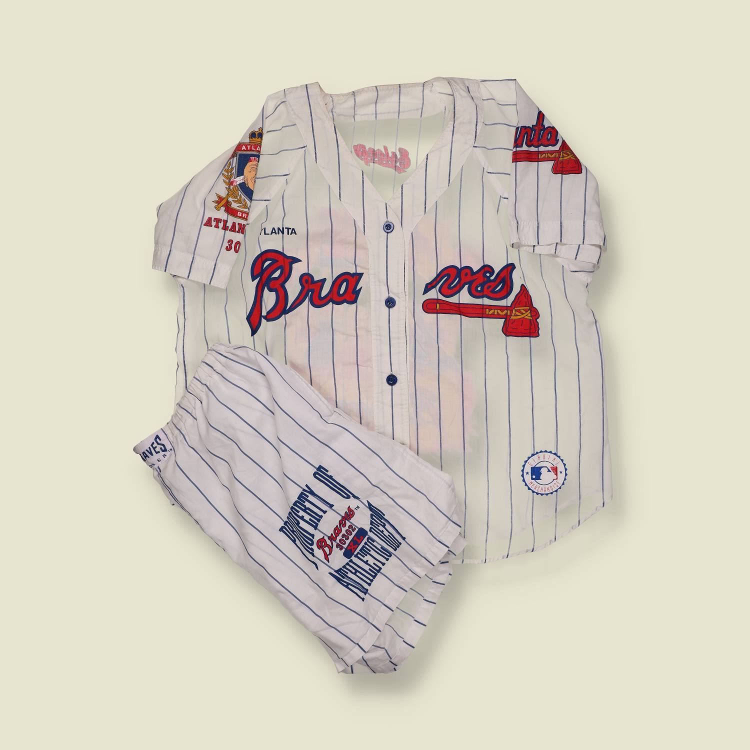 1990s | Atlanta Braves | Pinstripe PJ Set – Shirt & Shorts - M