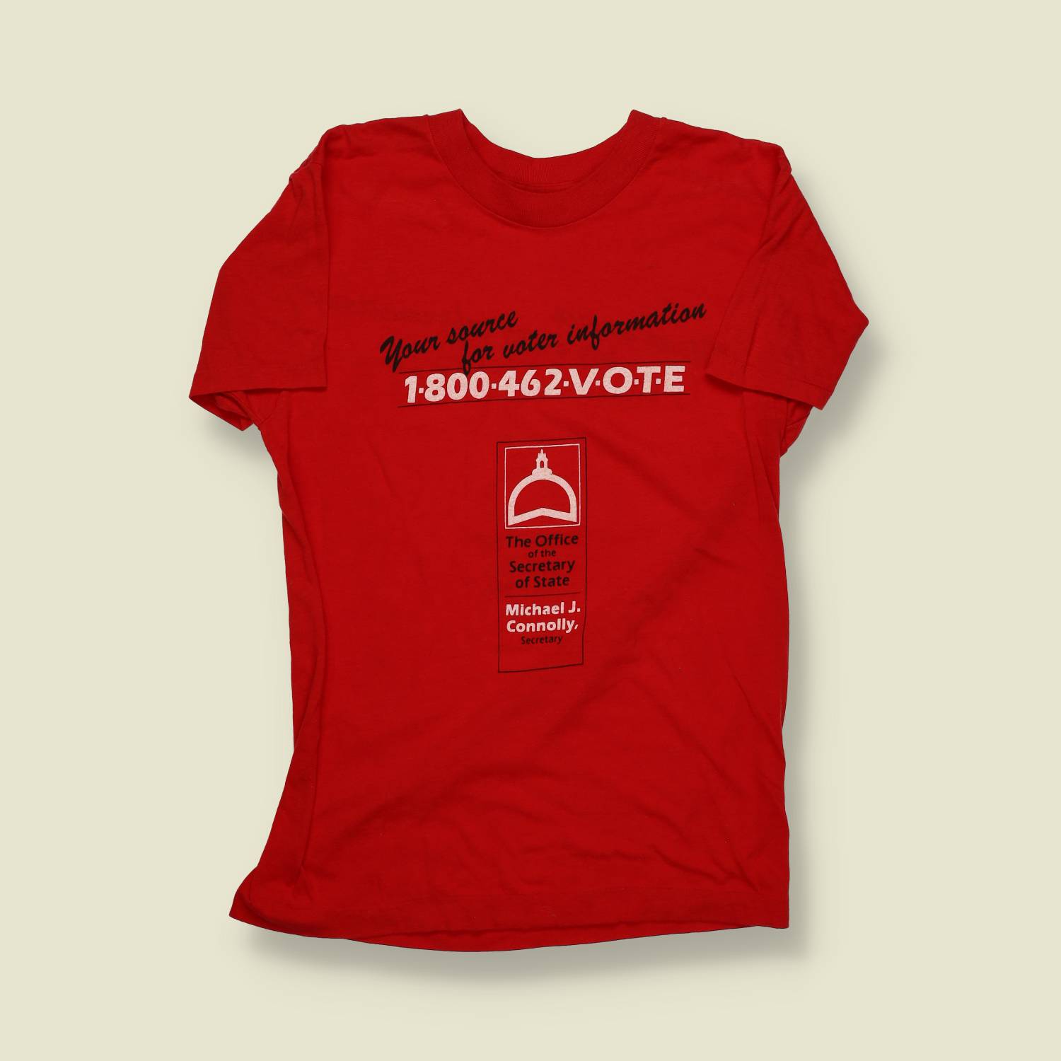 1990s | Secretary of State Campaign Tee – Red “1-800-462-VOTE” - XXS