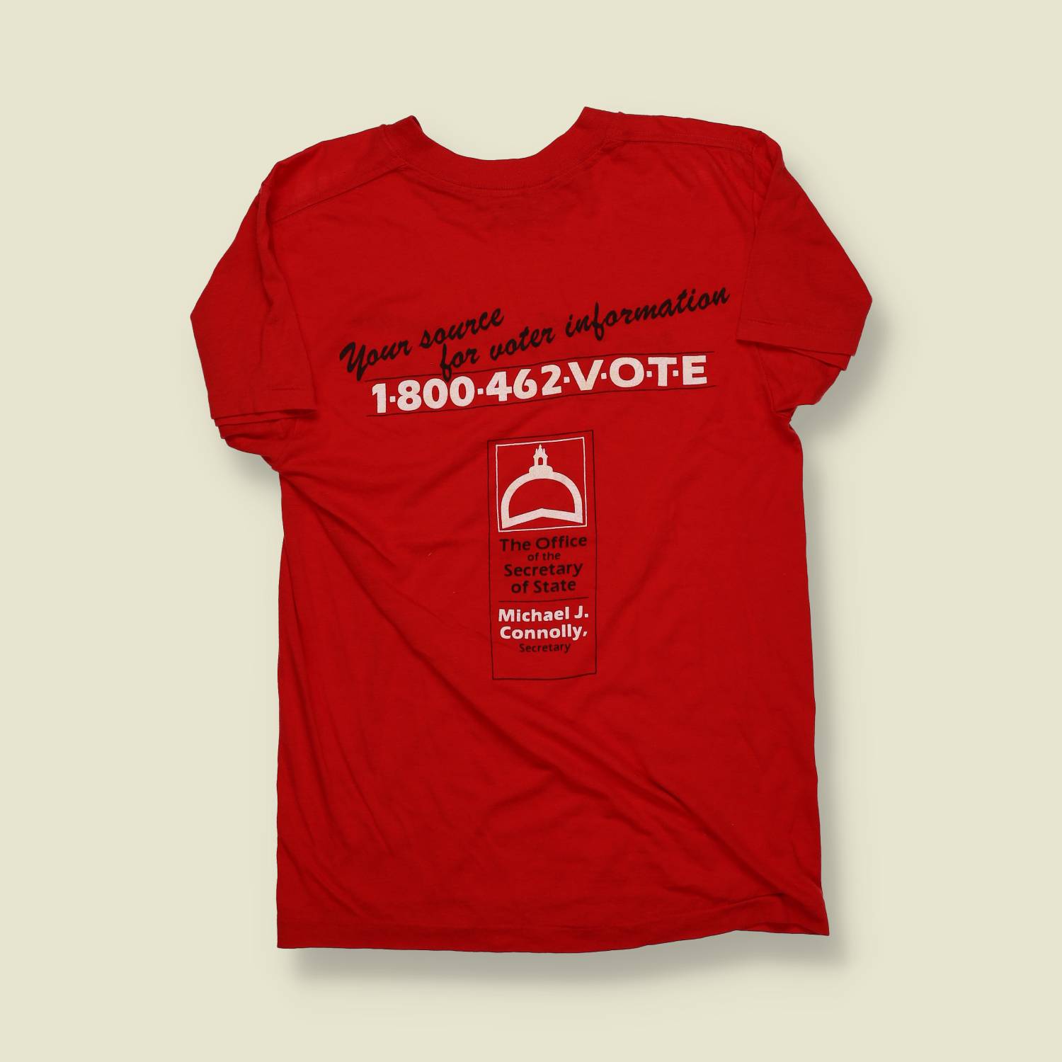 1990s | Secretary of State Campaign Tee – Red “1-800-462-VOTE” - XXS