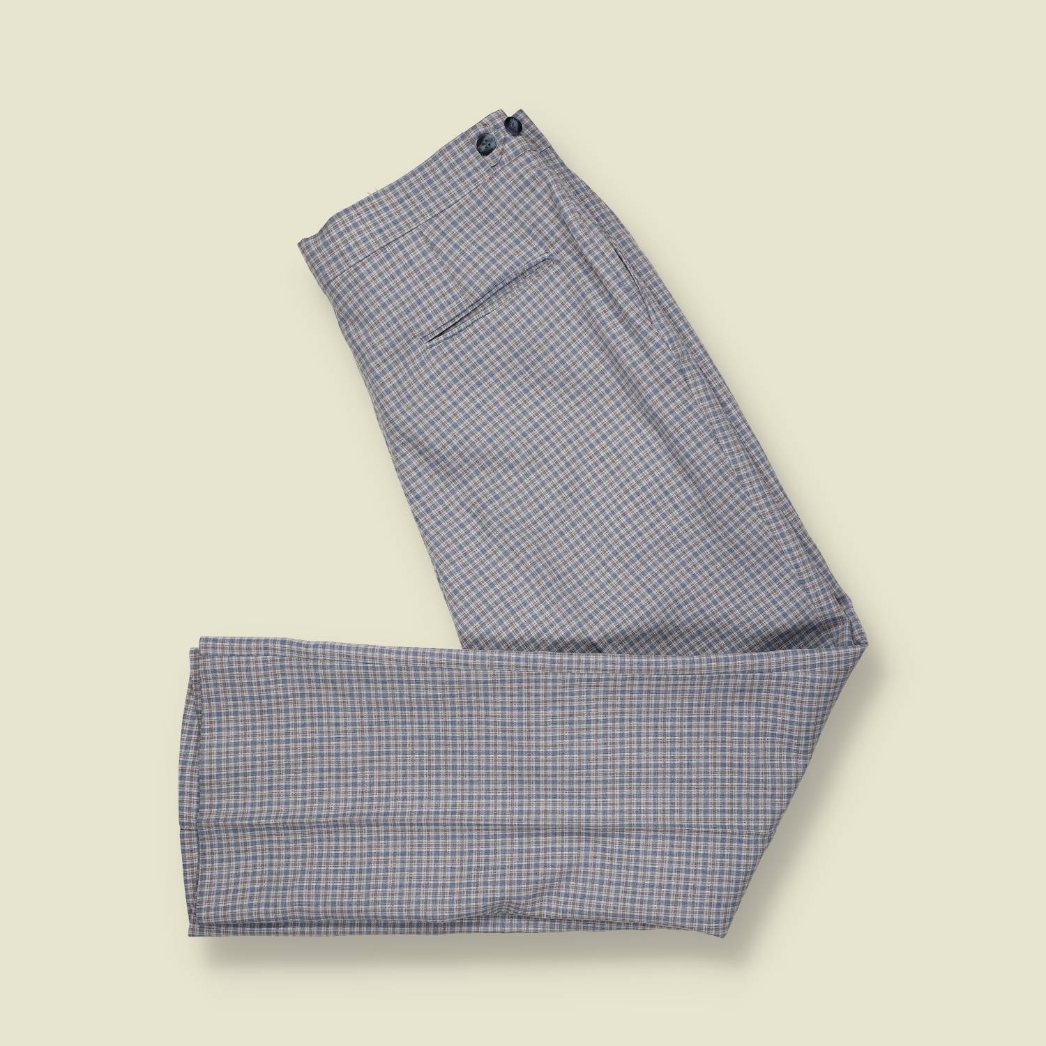 1970s | Check Dress Trousers – Blue/Grey Micro-Plaid - w34