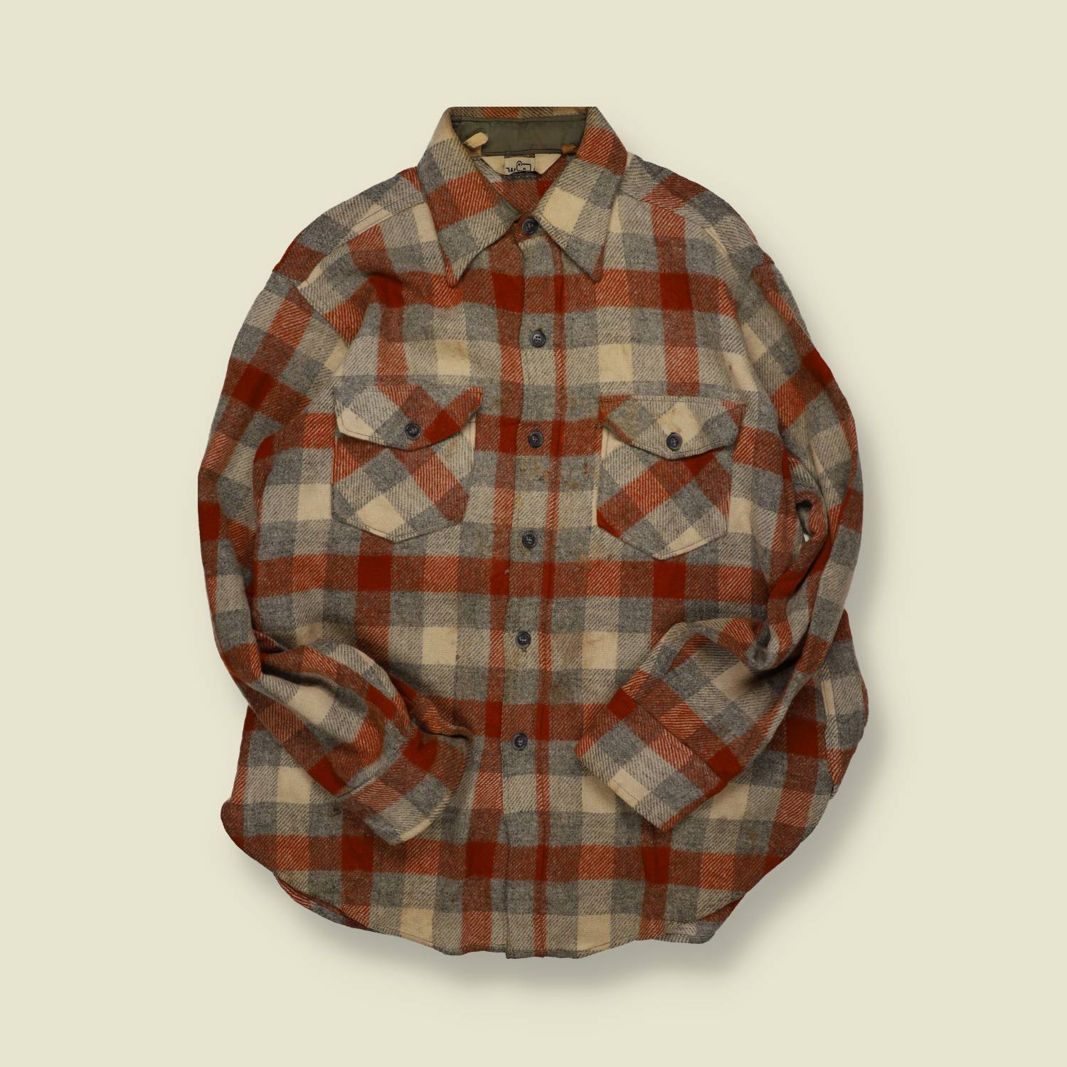 1970s | Woolrich | Made in USA | Wool Jac-Shirt – Rust/Grey/Cream Check - M/L