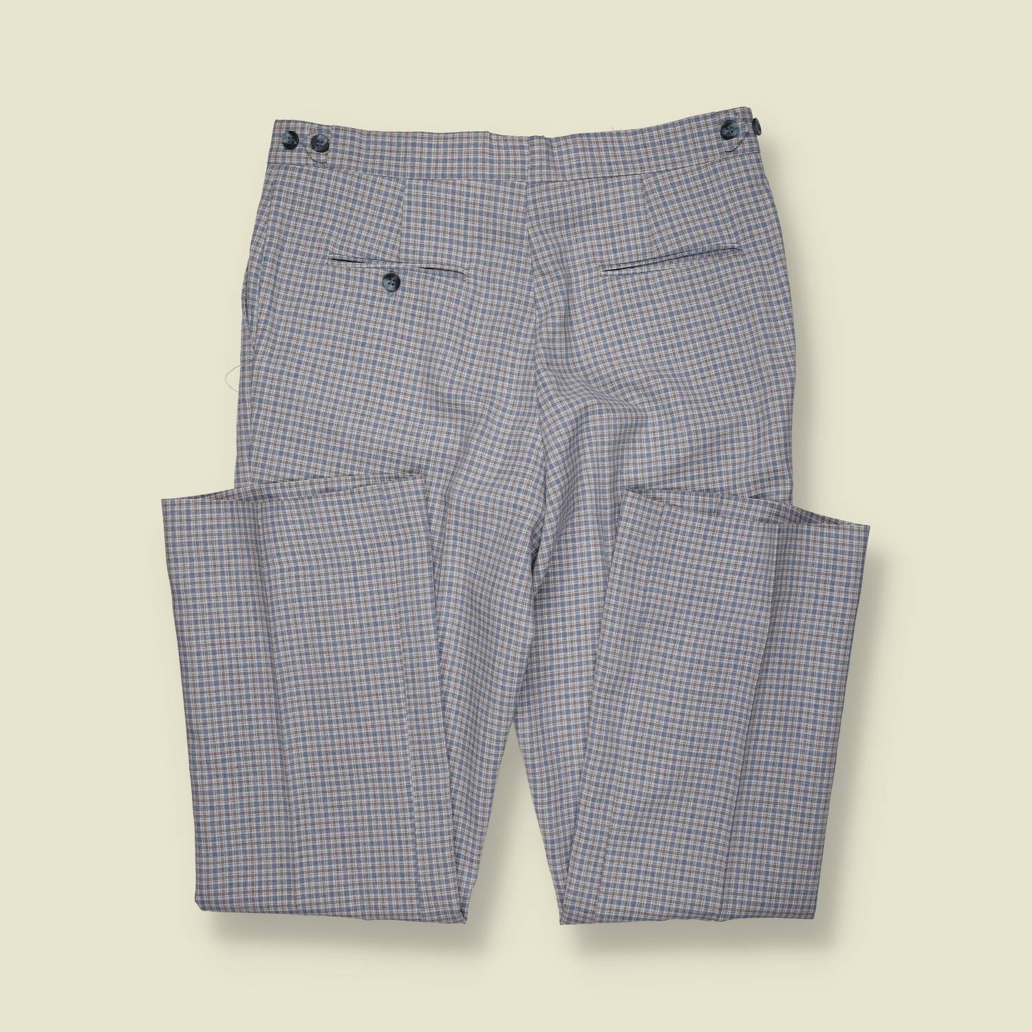 1970s | Check Dress Trousers – Blue/Grey Micro-Plaid - w34