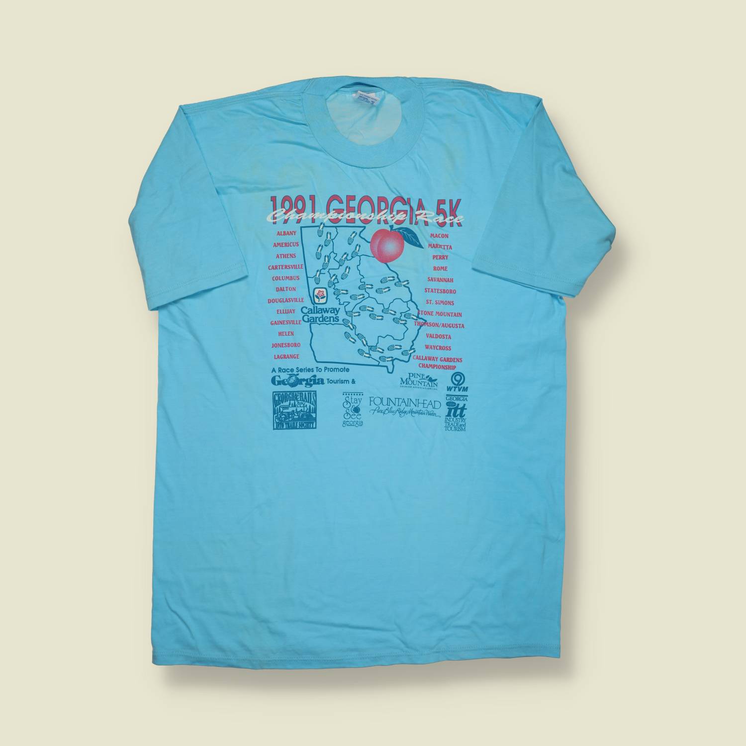 1991 | Jerzees | Made in USA | Georgia 5K Race Tee – Light Blue - S/M