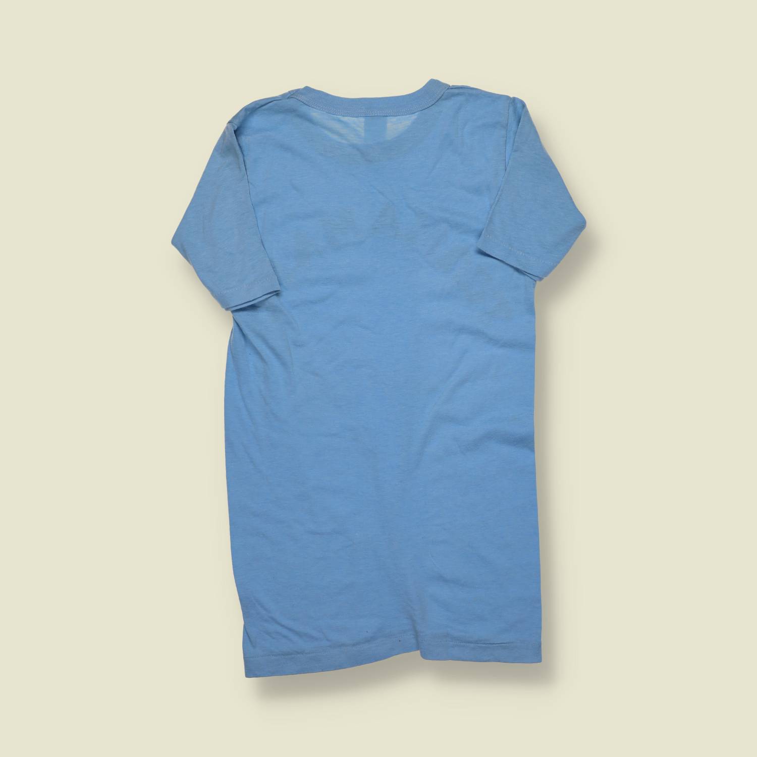 1970s | Made in USA | Flocked Lettering Tee – Light Blue - XXXS