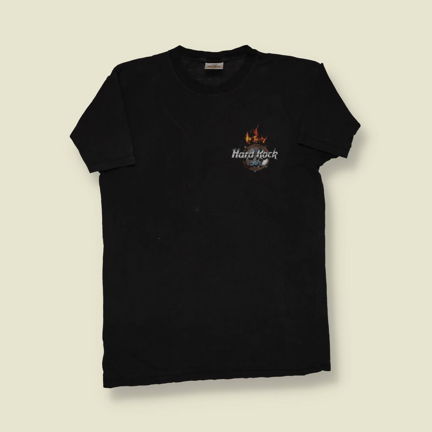 1990s | Hard Rock Café | Made in USA | Flaming Guitar Tee – Black - S