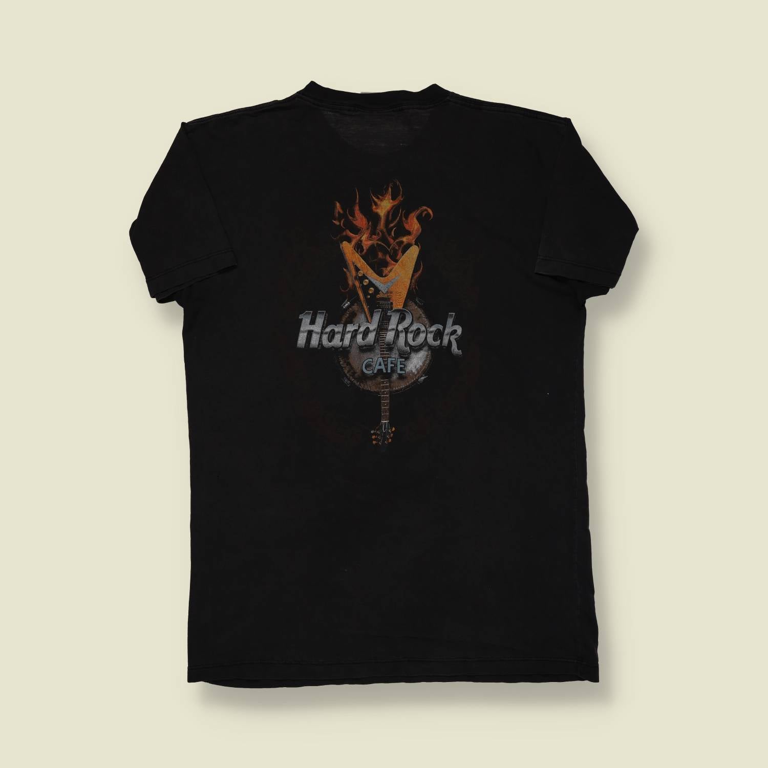 1990s | Hard Rock Café | Made in USA | Flaming Guitar Tee – Black - S
