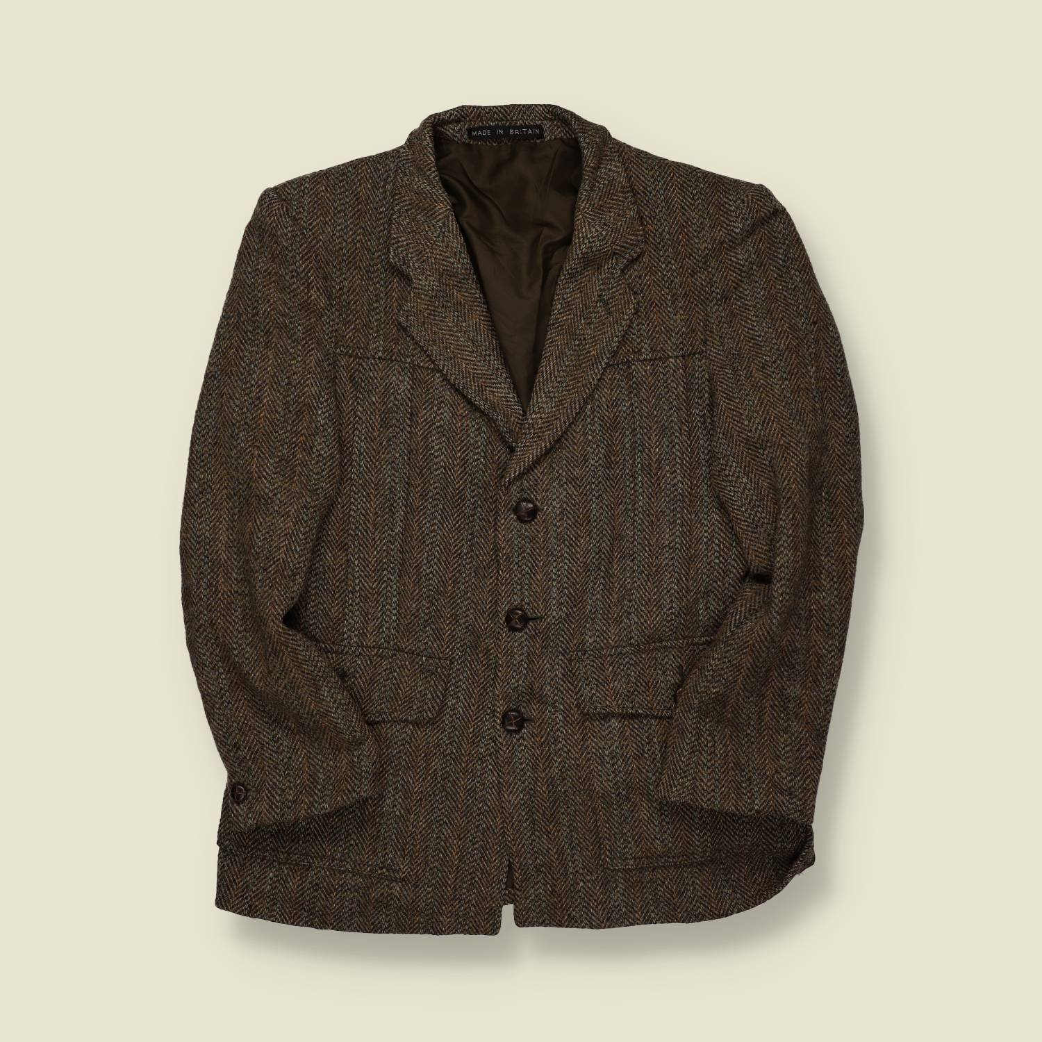 1970s | Dunn & Co | Harris Tweed | Made in Britain | Half-Belted Action-Back Jacket – Brown Herringbone - XS