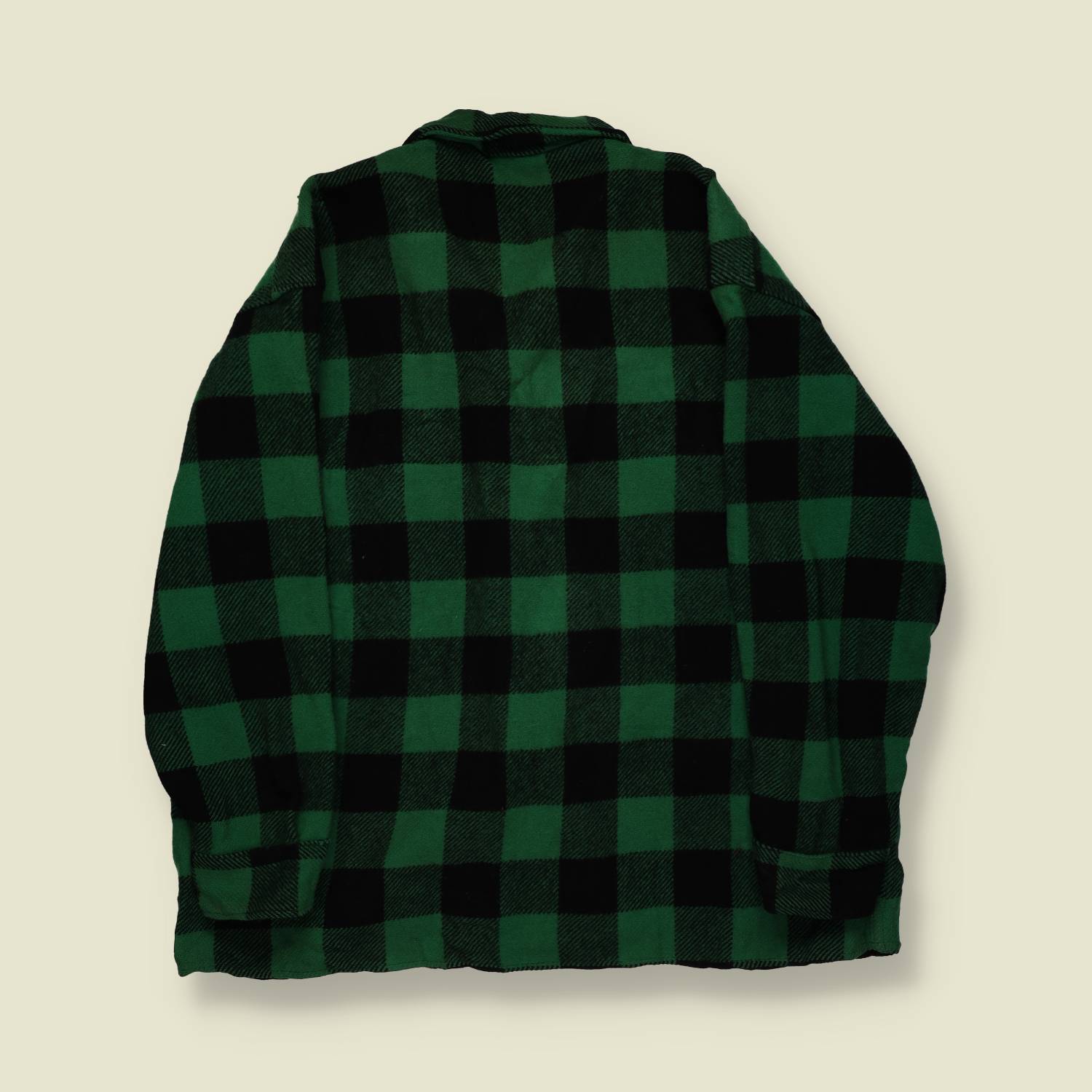 1950s | Unbranded USA | Wool Buffalo Check Shirt Jacket – Green/Black - L/XL